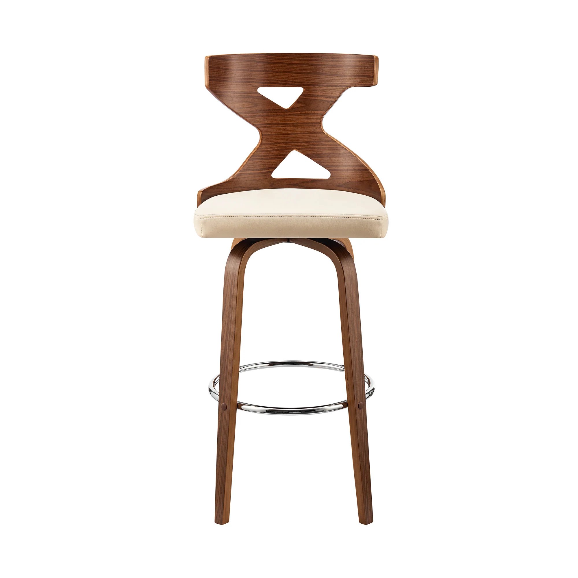 40" Cream Faux Leather And Wood Swivel Counter Height Bar Chair By Homeroots - Image 3