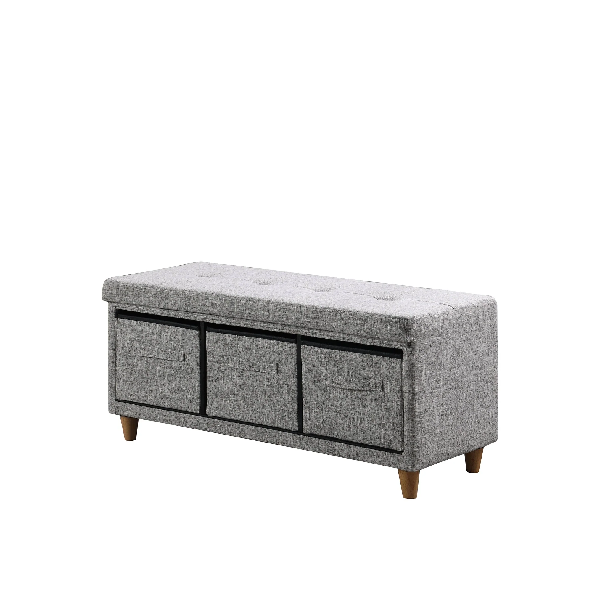 40" Gray And Brown Upholstered Cotton Blend Bench With Drawers By Homeroots