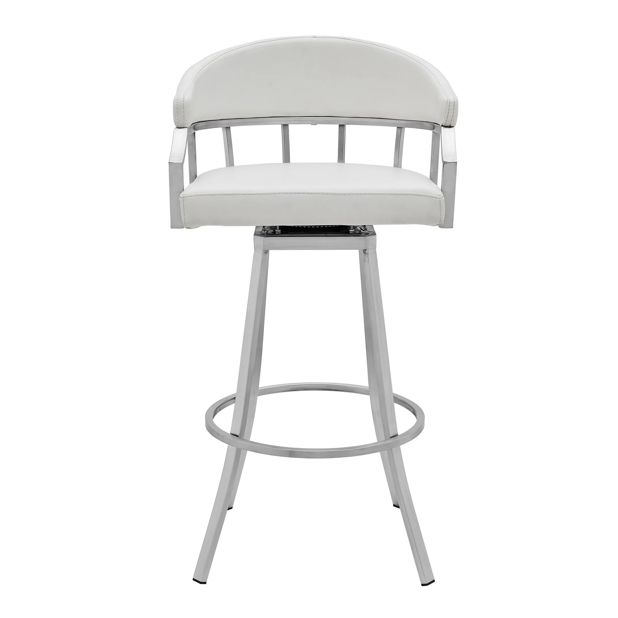 40" White Faux Leather And Iron Swivel Low Back Bar Height Chair By Homeroots - Image 2