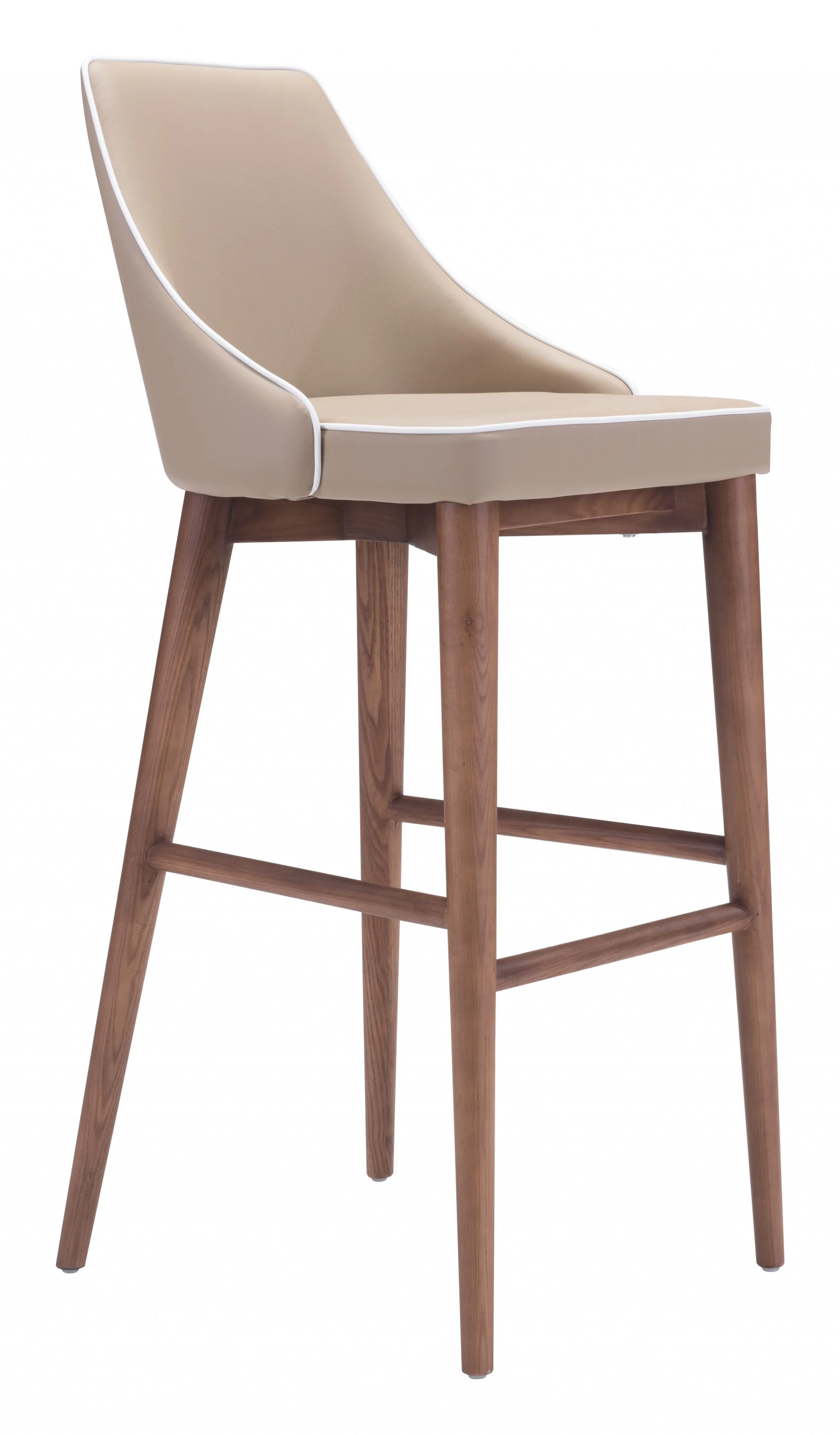 41" Beige And Brown Solid Wood Low Back Bar Height Chair With Footrest By Homeroots