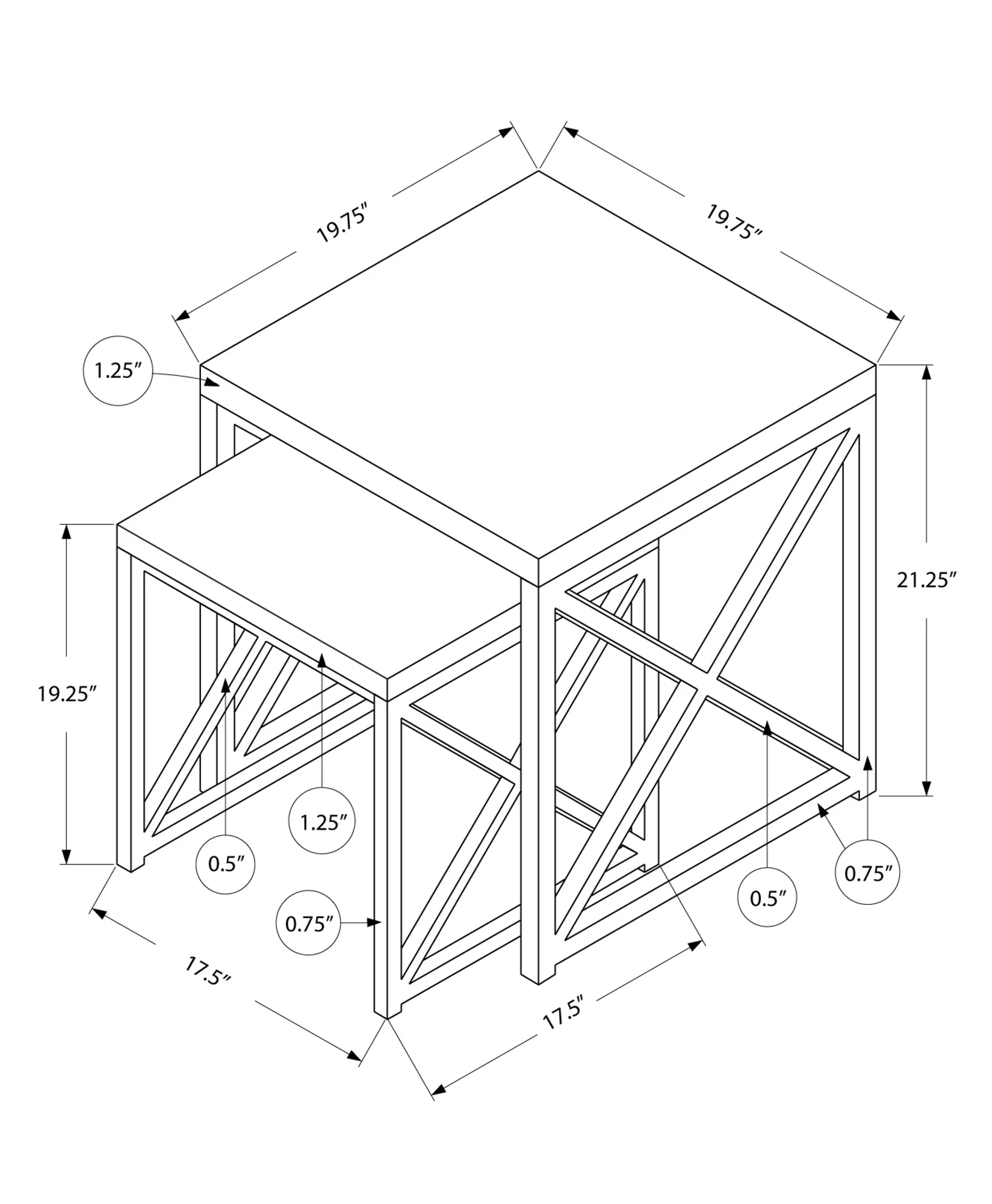 41" Black And Gray Nested Tables By Homeroots - Image 3