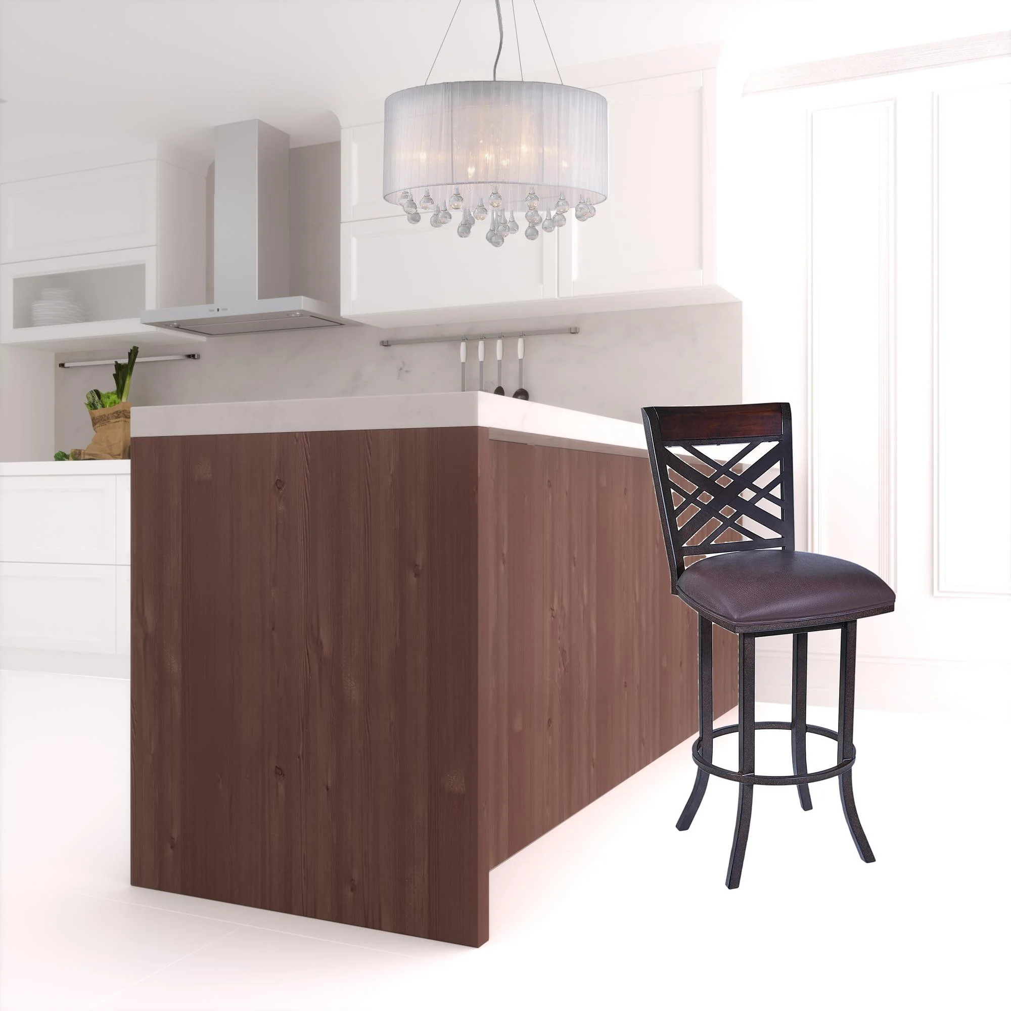 41" Brown Faux Leather And Iron Counter Height Bar Chair By Homeroots - Image 2
