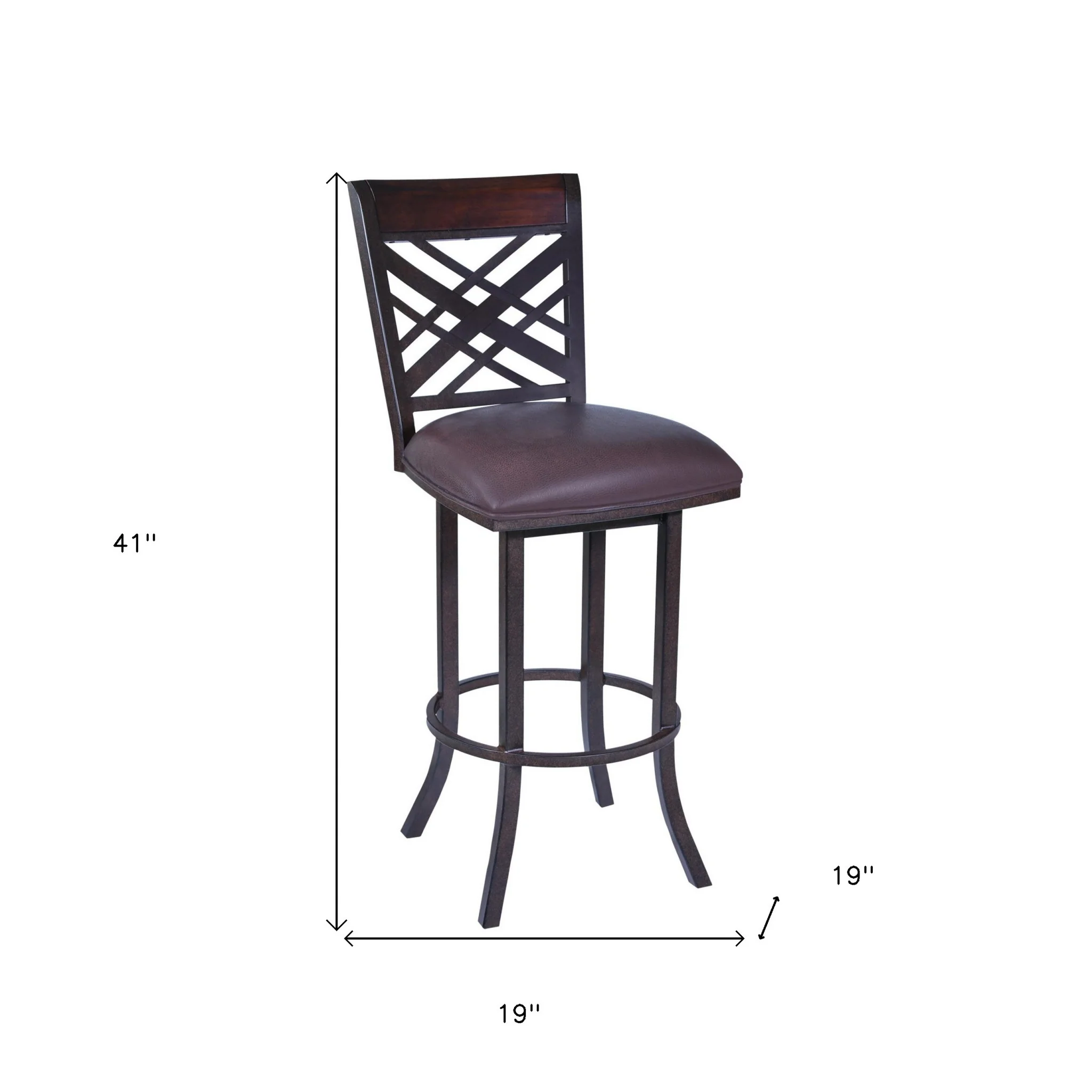 41" Brown Faux Leather And Iron Counter Height Bar Chair By Homeroots - Image 7