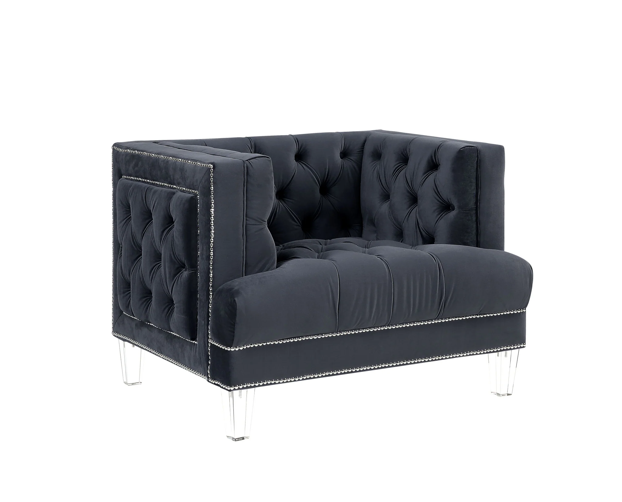 41" Charcoal Velvet And Black Tufted Arm Chair By Homeroots - Image 3