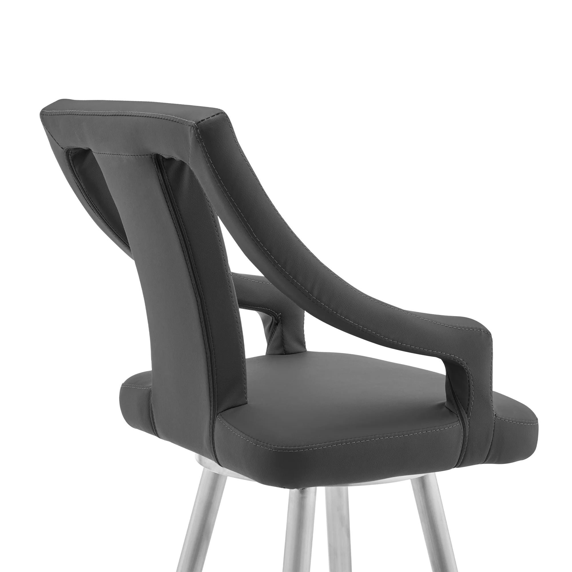 41" Gray Faux Leather And Iron Swivel Counter Height Bar Chair By Homeroots - Image 5