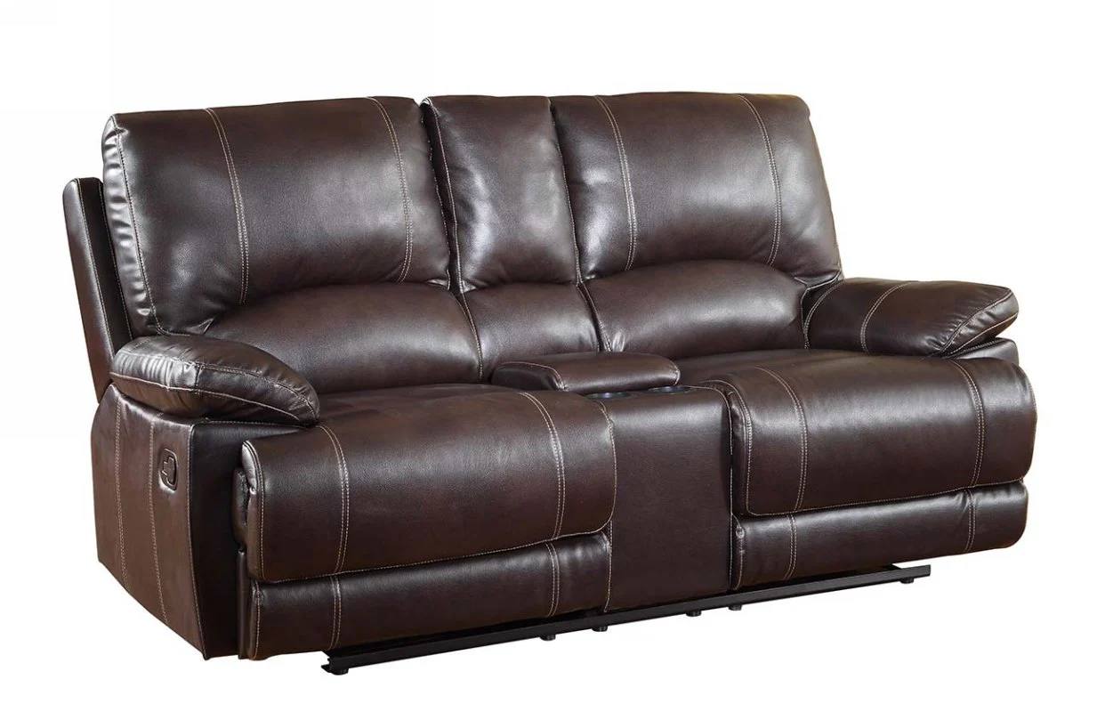 41" Stylish Brown Leather Console Loveseat By Homeroots