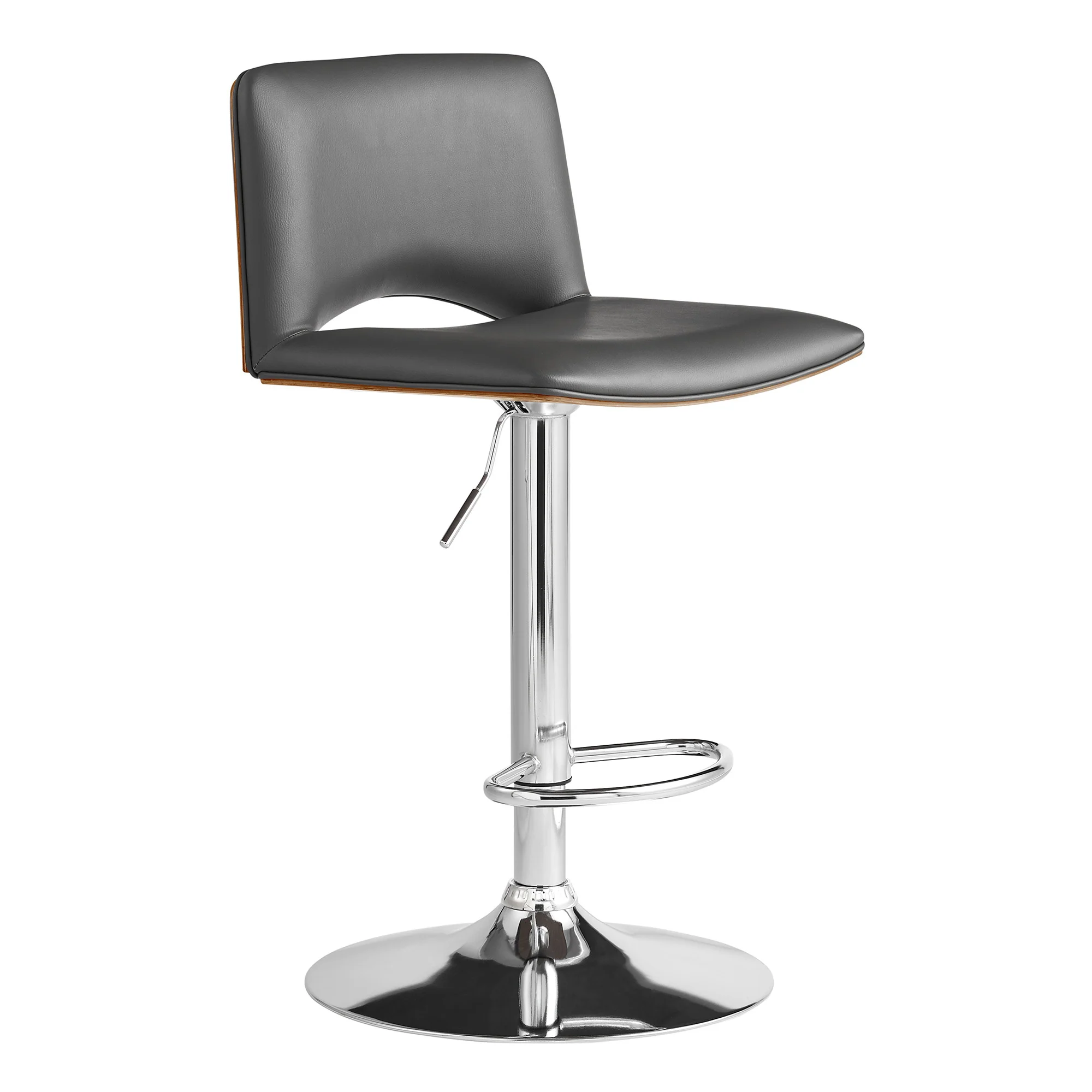 42" Gray Faux Leather And Manufactured Wood Swivel Low Back Adjustable Height Bar Chair By Homeroots