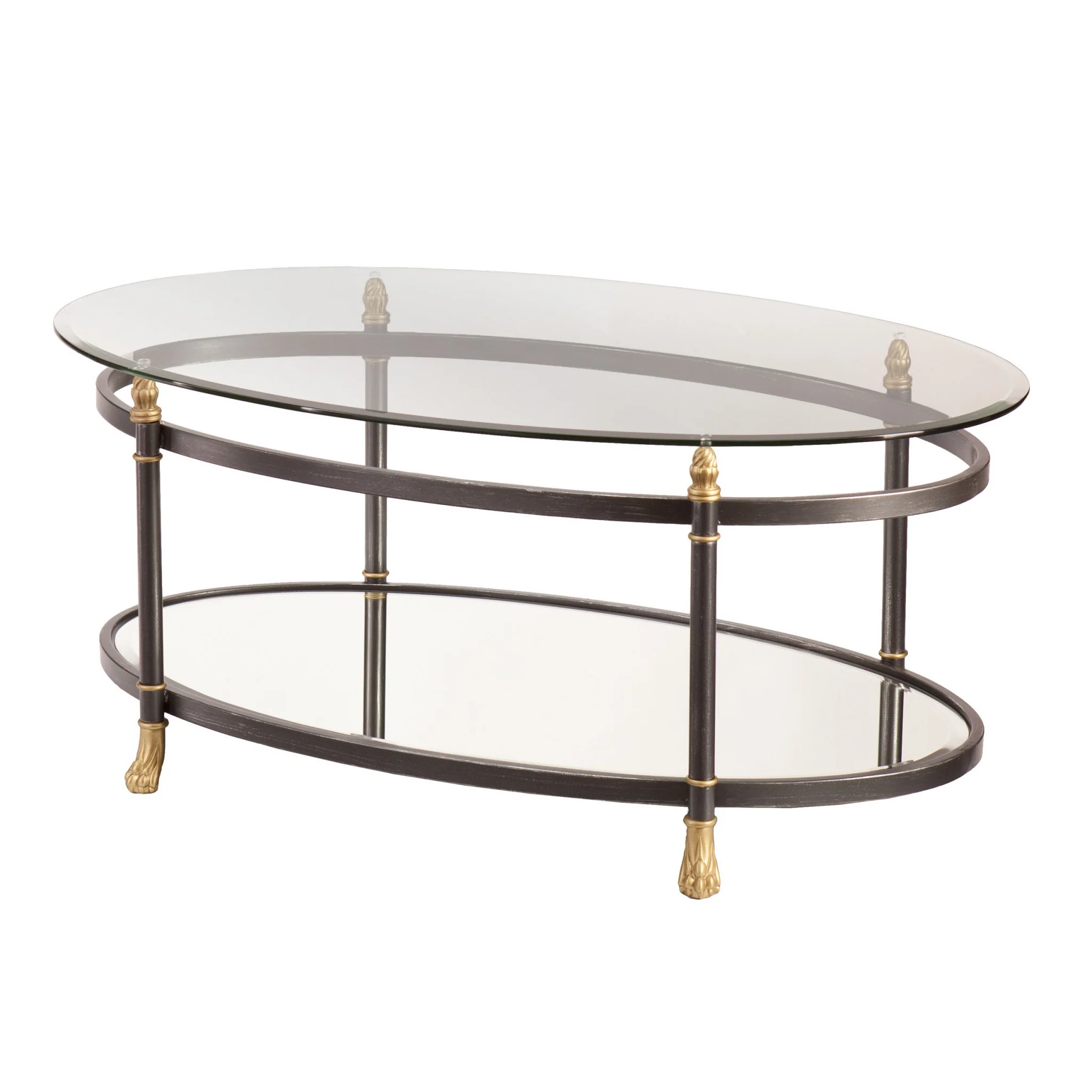 42" Gray Glass And Metal Oval Mirrored Coffee Table By Homeroots - Image 4