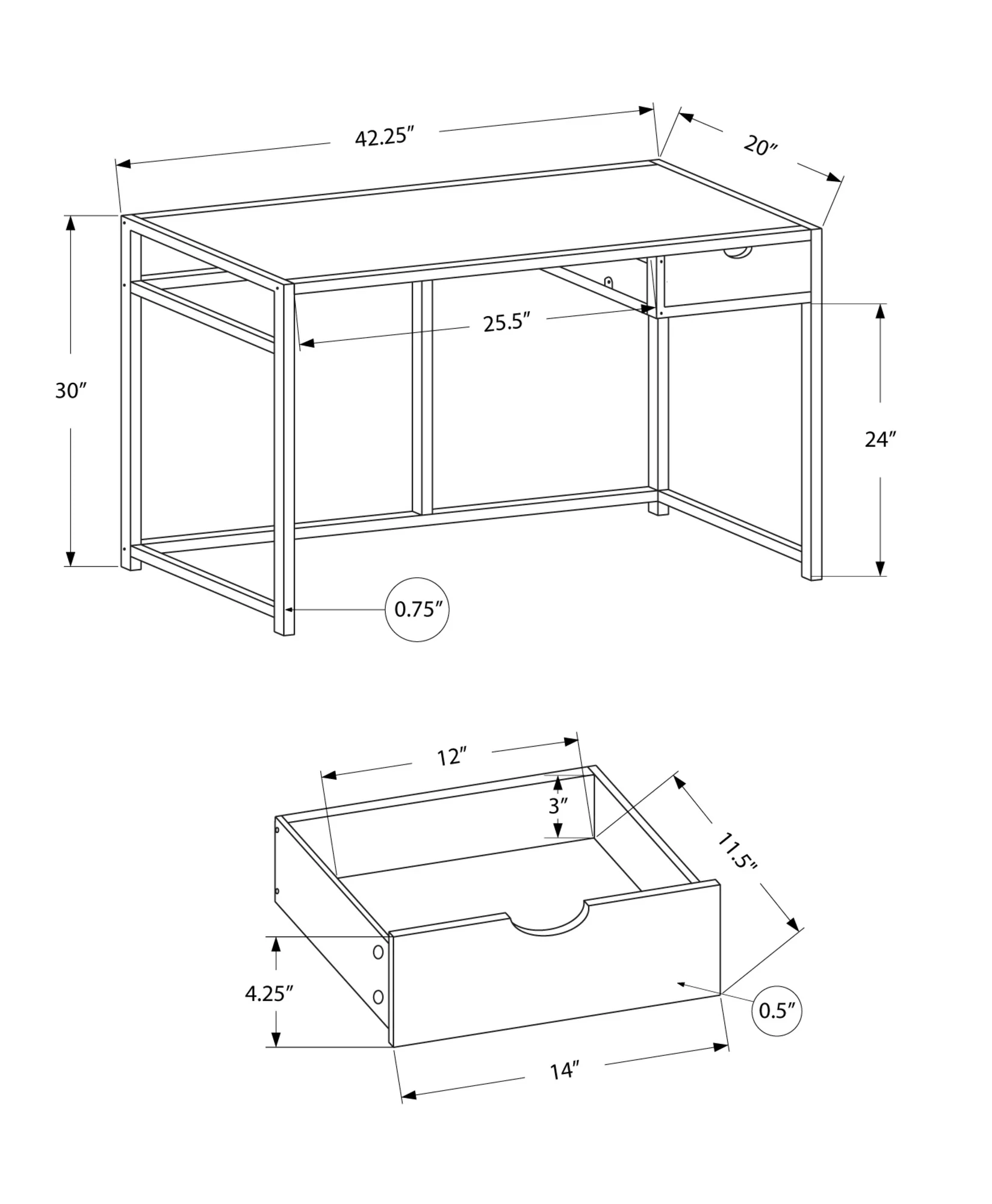 42" Grey and Dark Grey Metal Computer Desk By Homeroots - Image 4