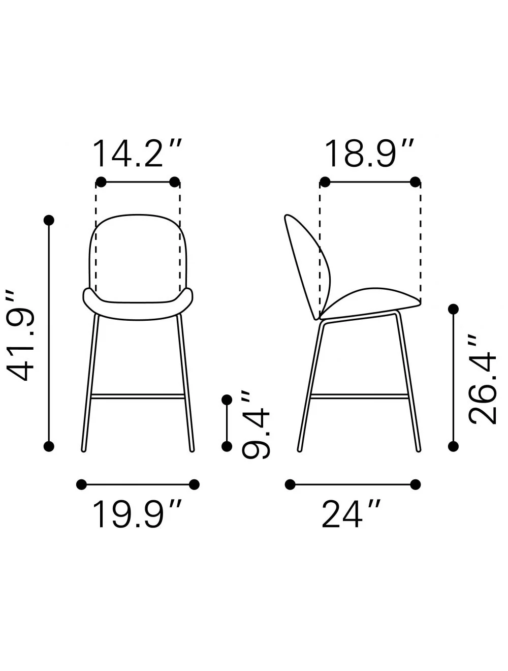 42" Red And Black Steel Low Back Counter Height Bar Chair With Footrest By Homeroots - Image 8