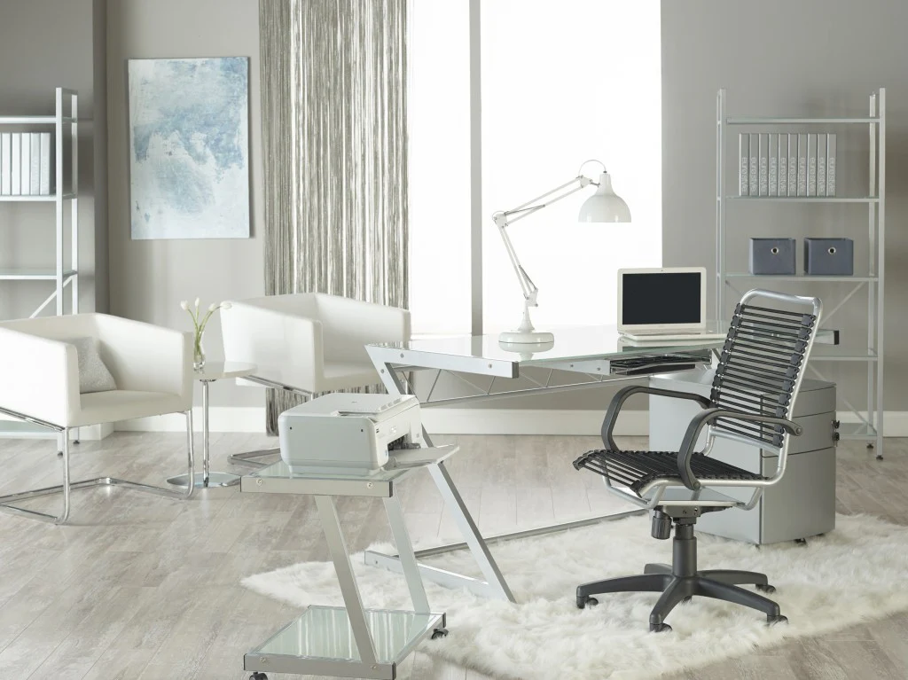 43" Chrome and Black Round Bungee High Back Office Chair By Homeroots