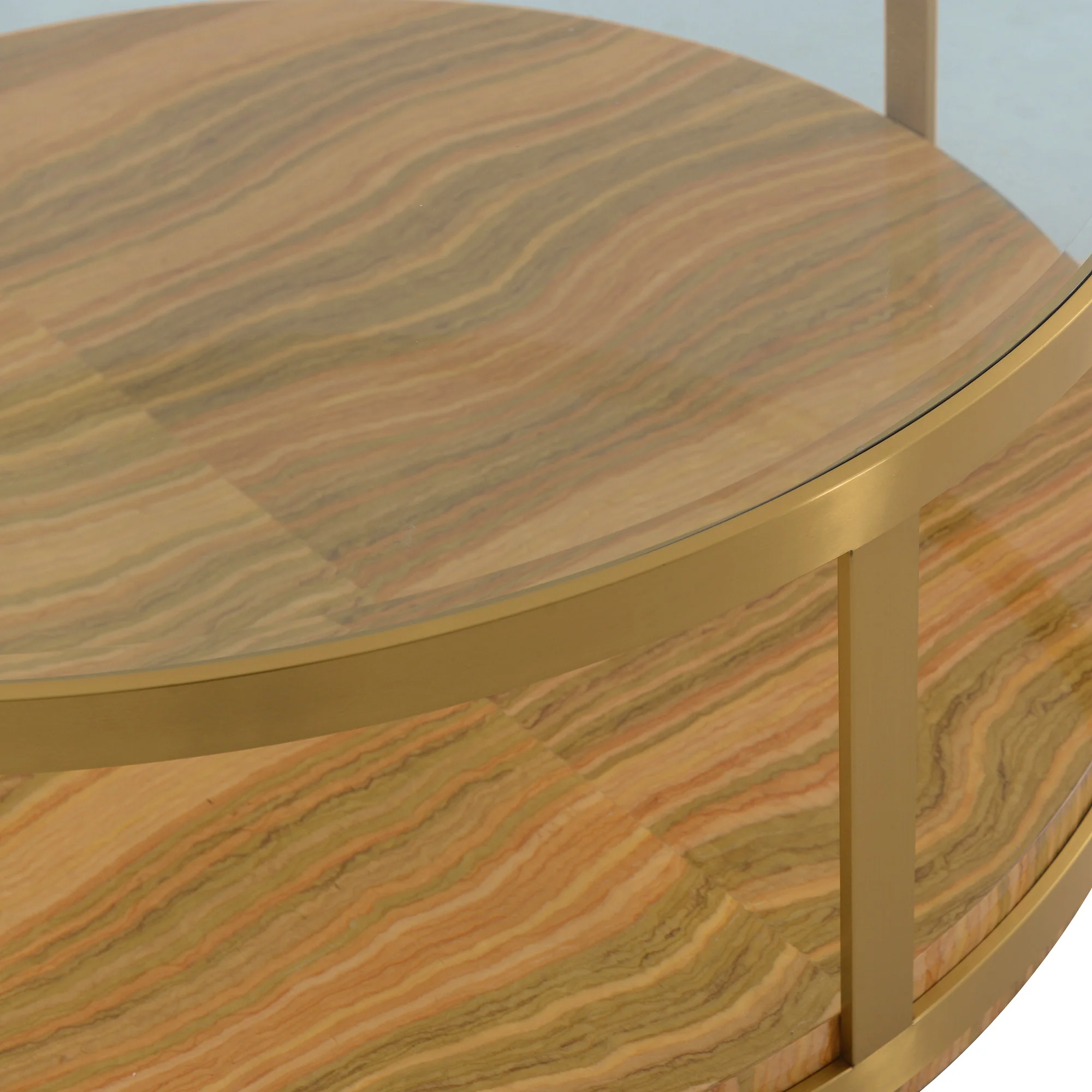 43" Glass And Gold Glass Round Coffee Table With Shelf By Homeroots - Image 3