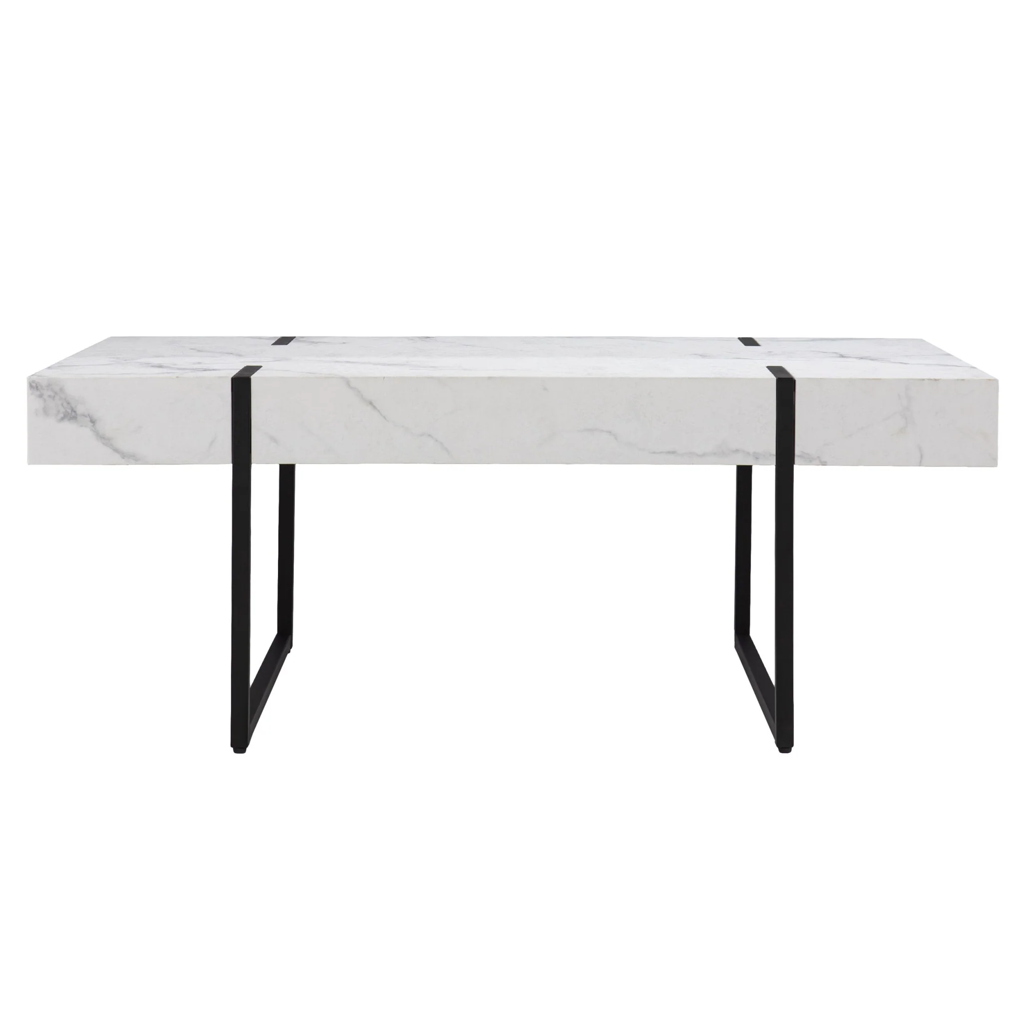 43" White Faux Marble And Metal Rectangular Coffee Table By Homeroots