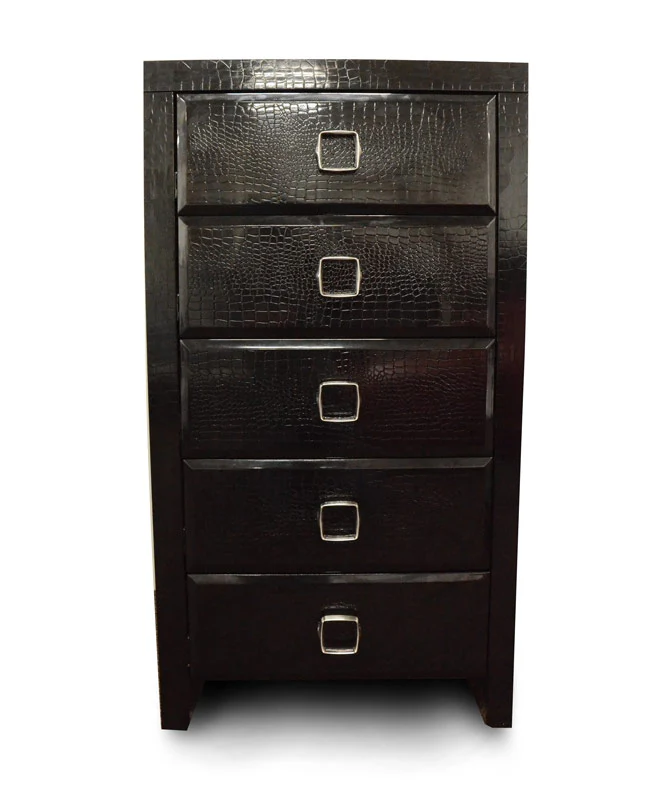 44 Black Crocodile MDF Chest with 5 Drawers By Homeroots