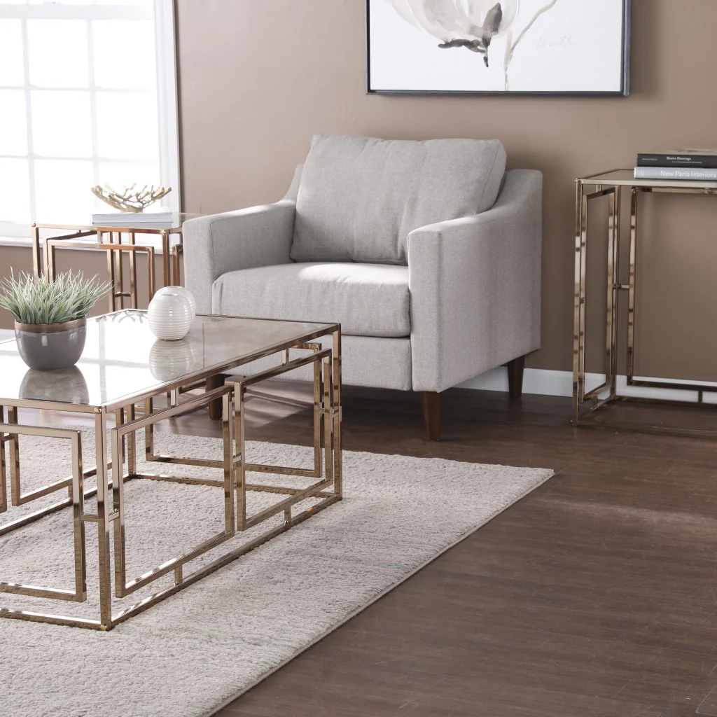 44" Champagne Glass And Metal Rectangular Coffee Table By Homeroots - Image 2