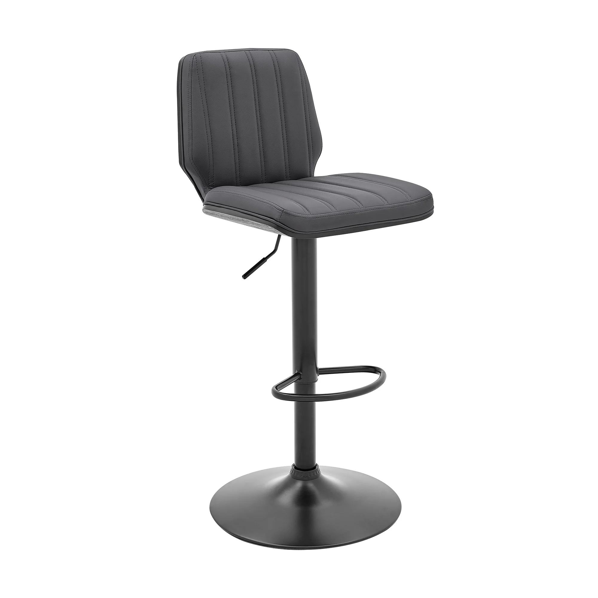 44" Gray Faux Leather And Iron Swivel Adjustable Height Bar Chair By Homeroots
