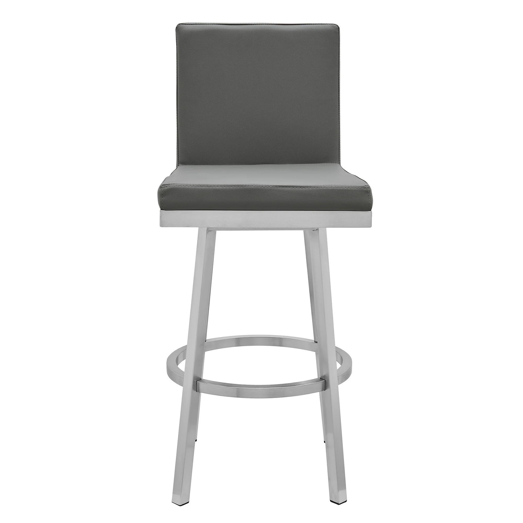 44" Gray Faux Leather And Iron Swivel Bar Height Chair By Homeroots - Image 2