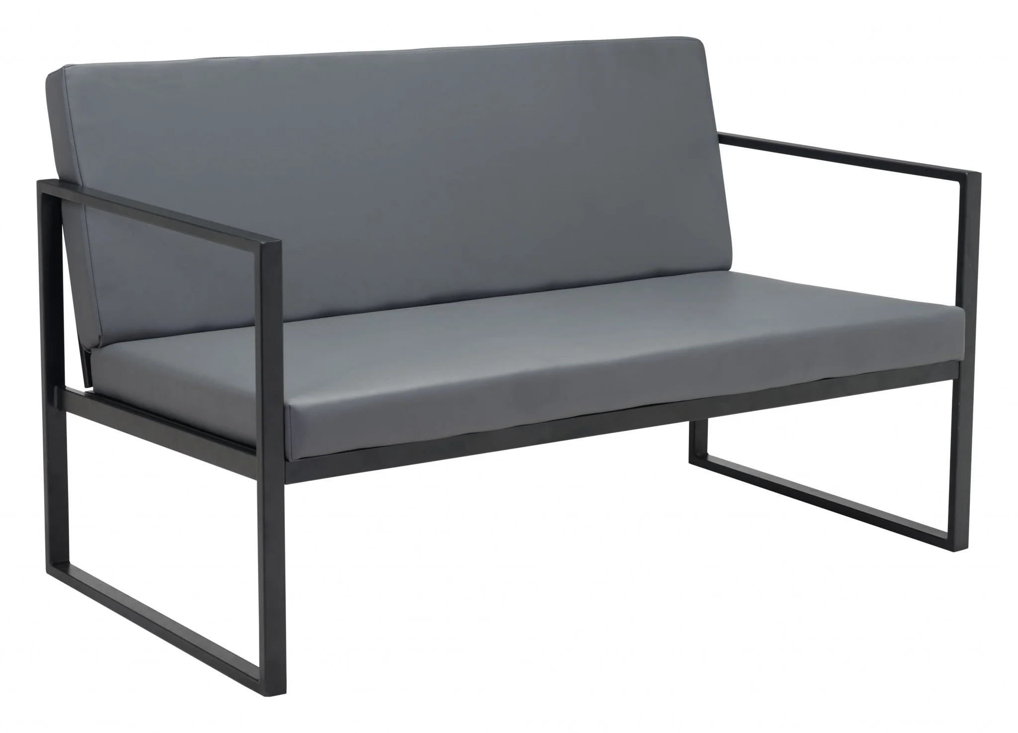 45" Gray Faux Leather And Black Metal Contemporary Sofa By Homeroots
