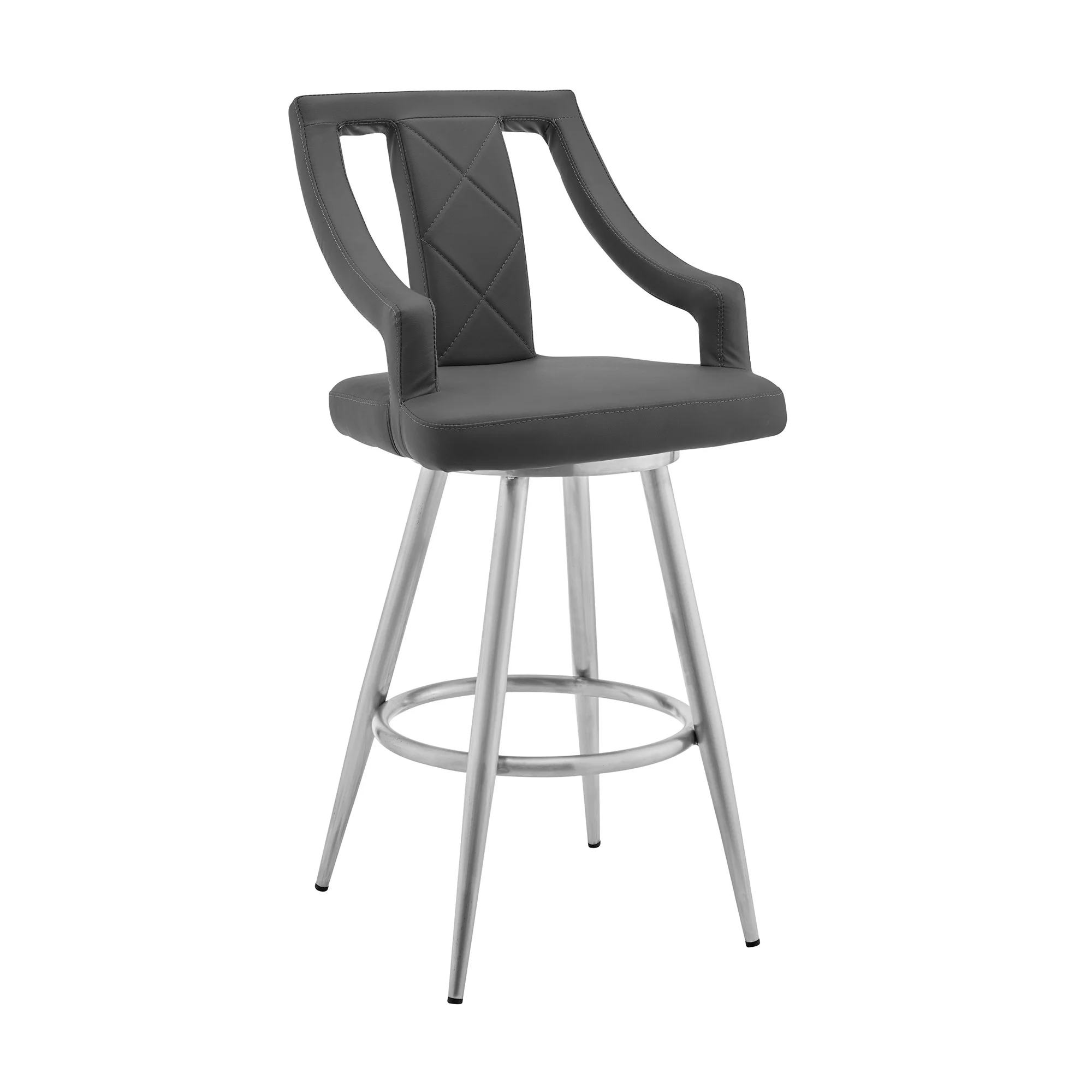 45" Gray Faux Leather And Iron Swivel Bar Height Chair By Homeroots