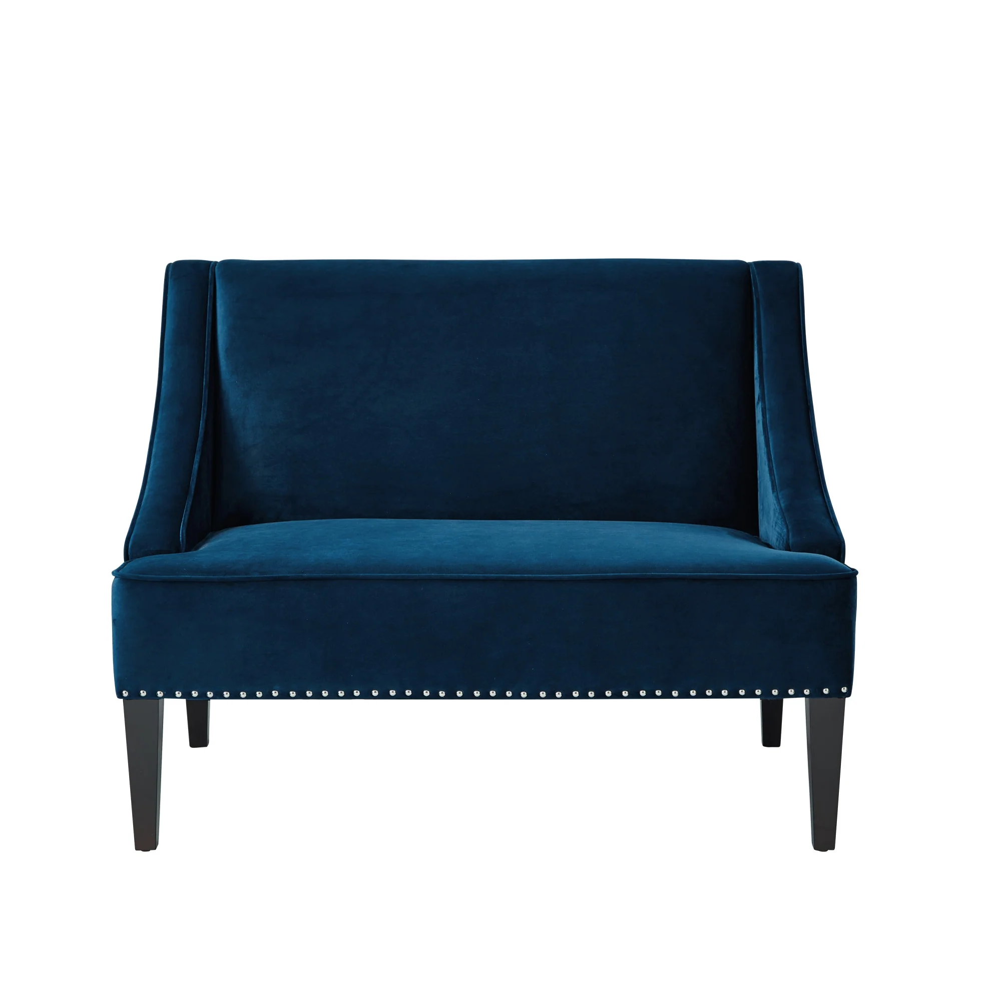 45" Navy Blue And Brown Upholstered Velvet Bench By Homeroots