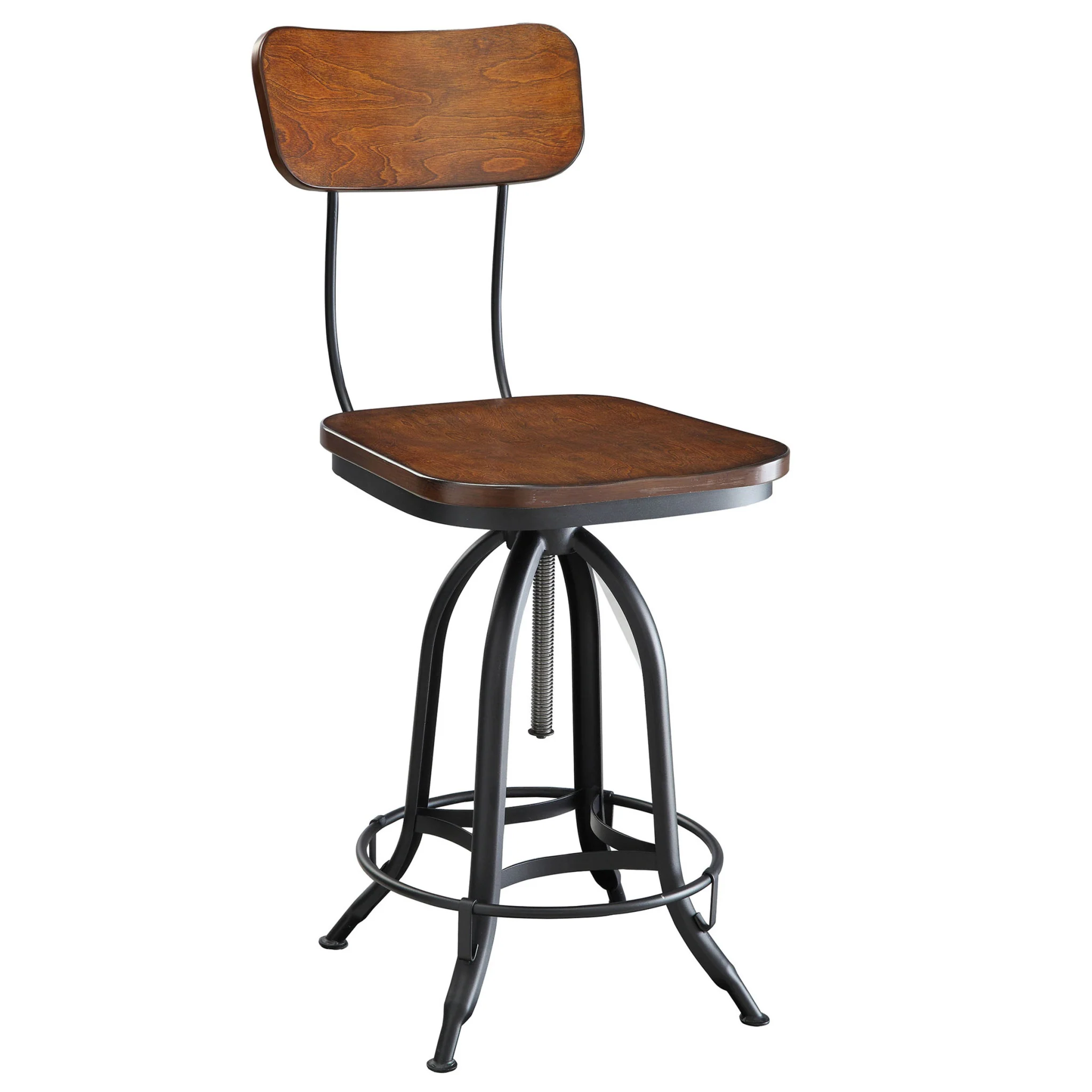 46" Chestnut Steel Swivel Low Back Adjustable Height Bar Chair With Footrest By Homeroots