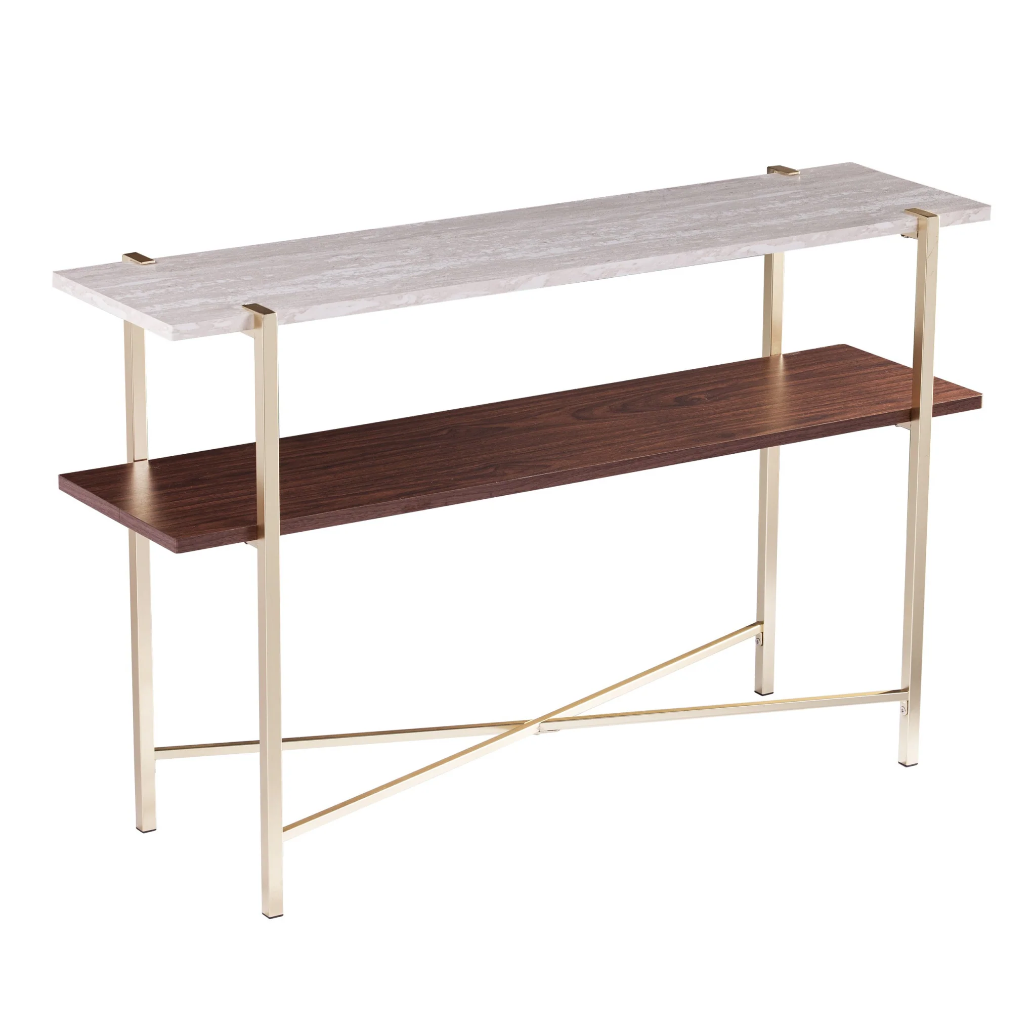 47" Beige and Gold Faux Marble Frame Console Table With Storage By Homeroots