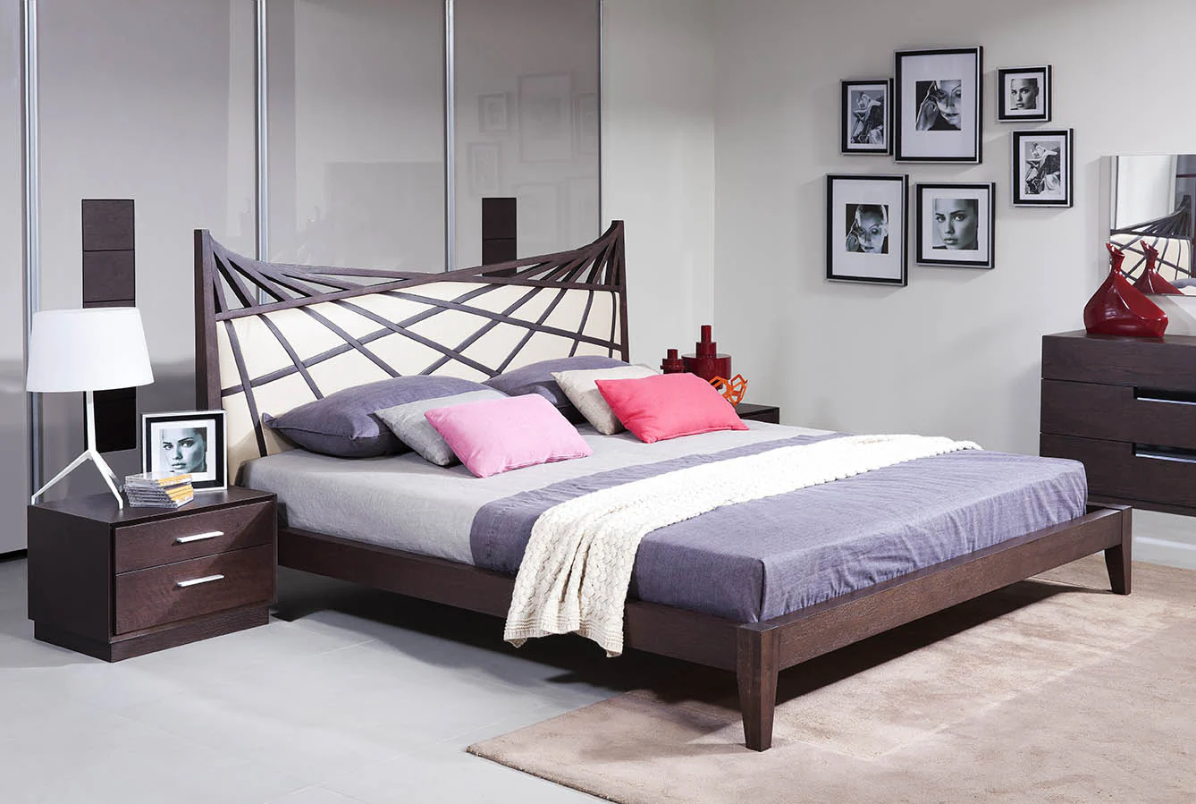 47' Brown Veneer And Beige Bonded Leather Queen Bed By Homeroots