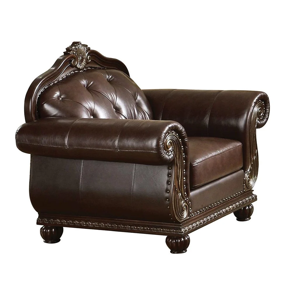 47" Espresso And Black Top Grain Leather Tufted Arm Chair By Homeroots