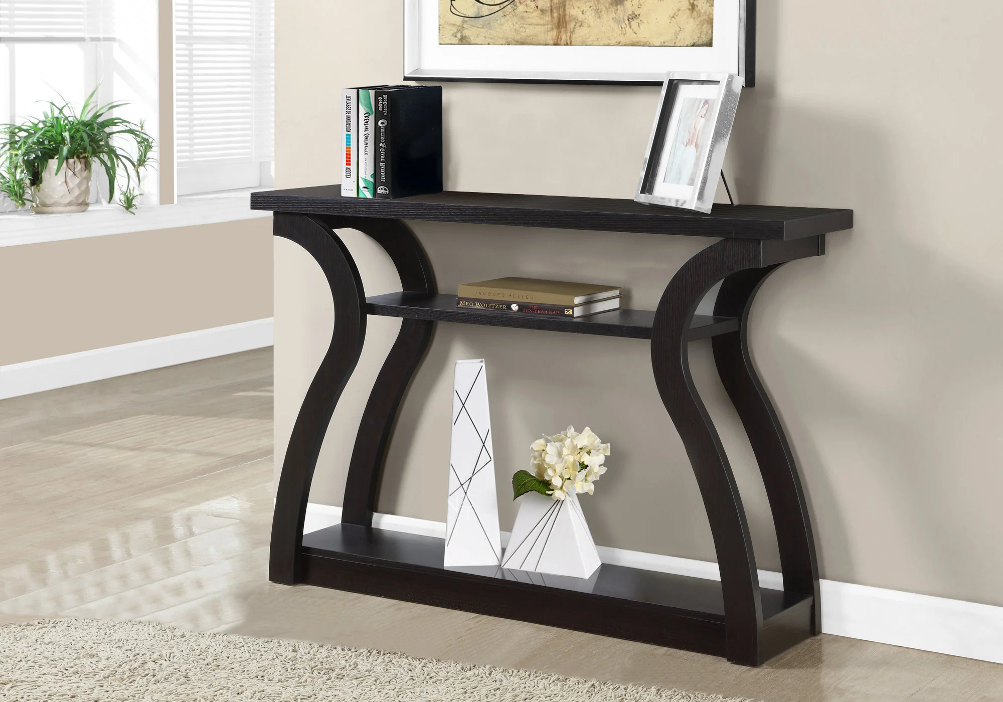 47" Espresso Floor Shelf Console Table With Storage By Homeroots