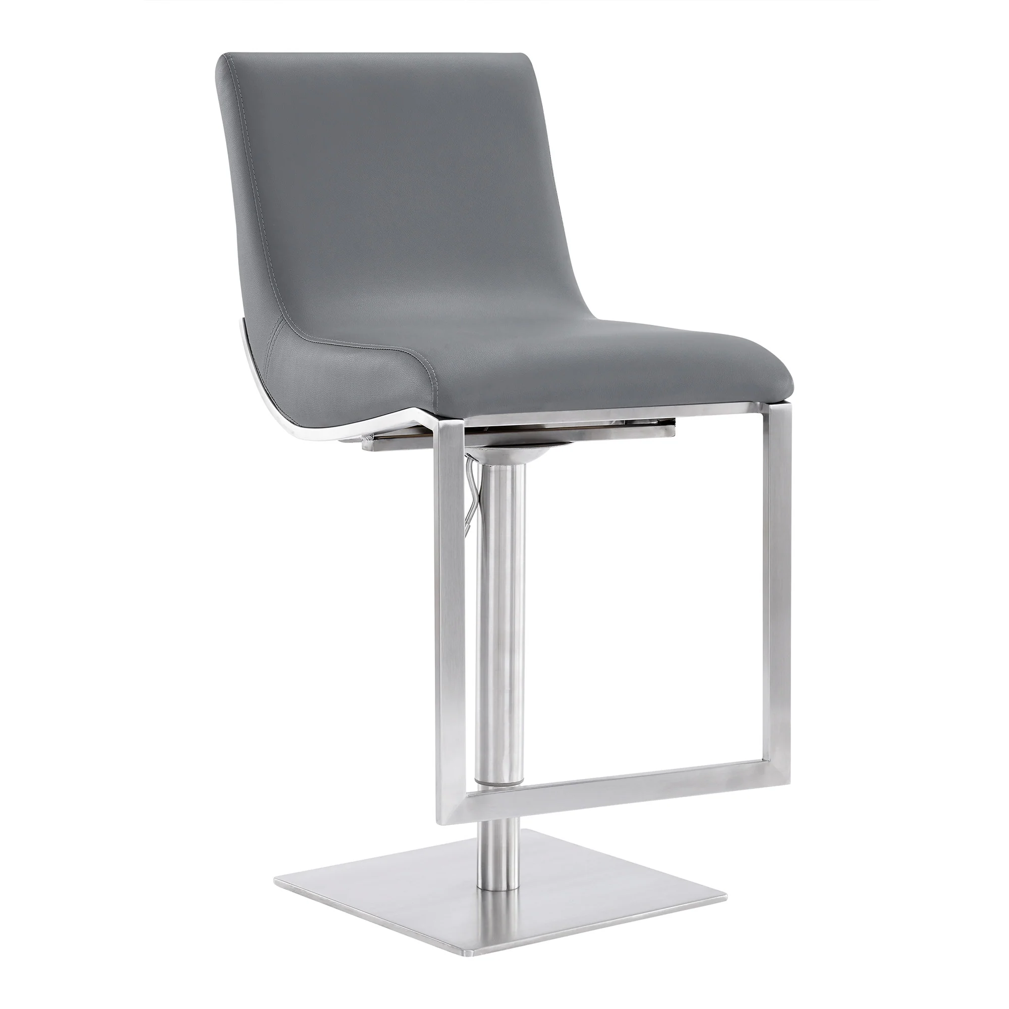 47" Gray Faux Leather And Iron Swivel Adjustable Height Bar Chair By Homeroots
