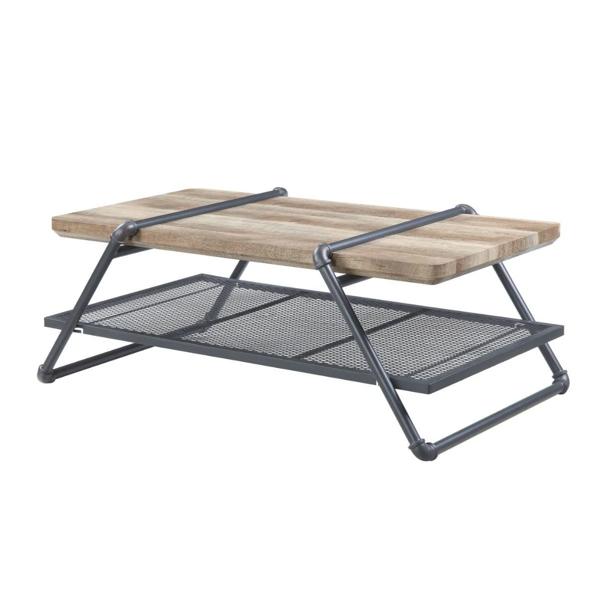 47" Sandy Gray And Oak Paper Veneer And Metal Rectangular Coffee Table With Shelf By Homeroots