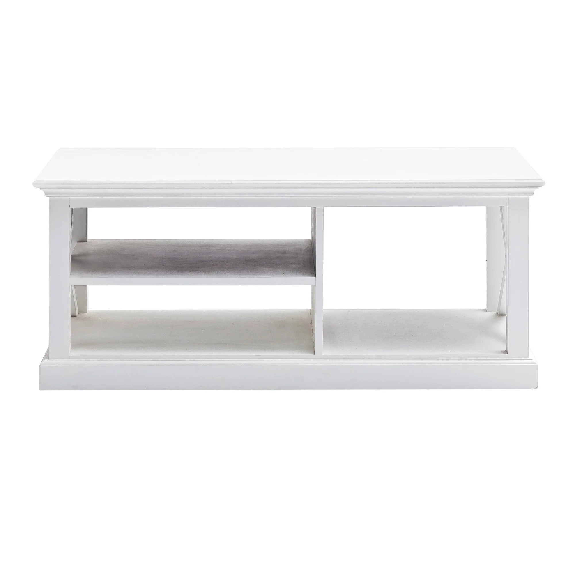 47" White Solid Wood Rectangular Coffee Table With Three Shelves By Homeroots