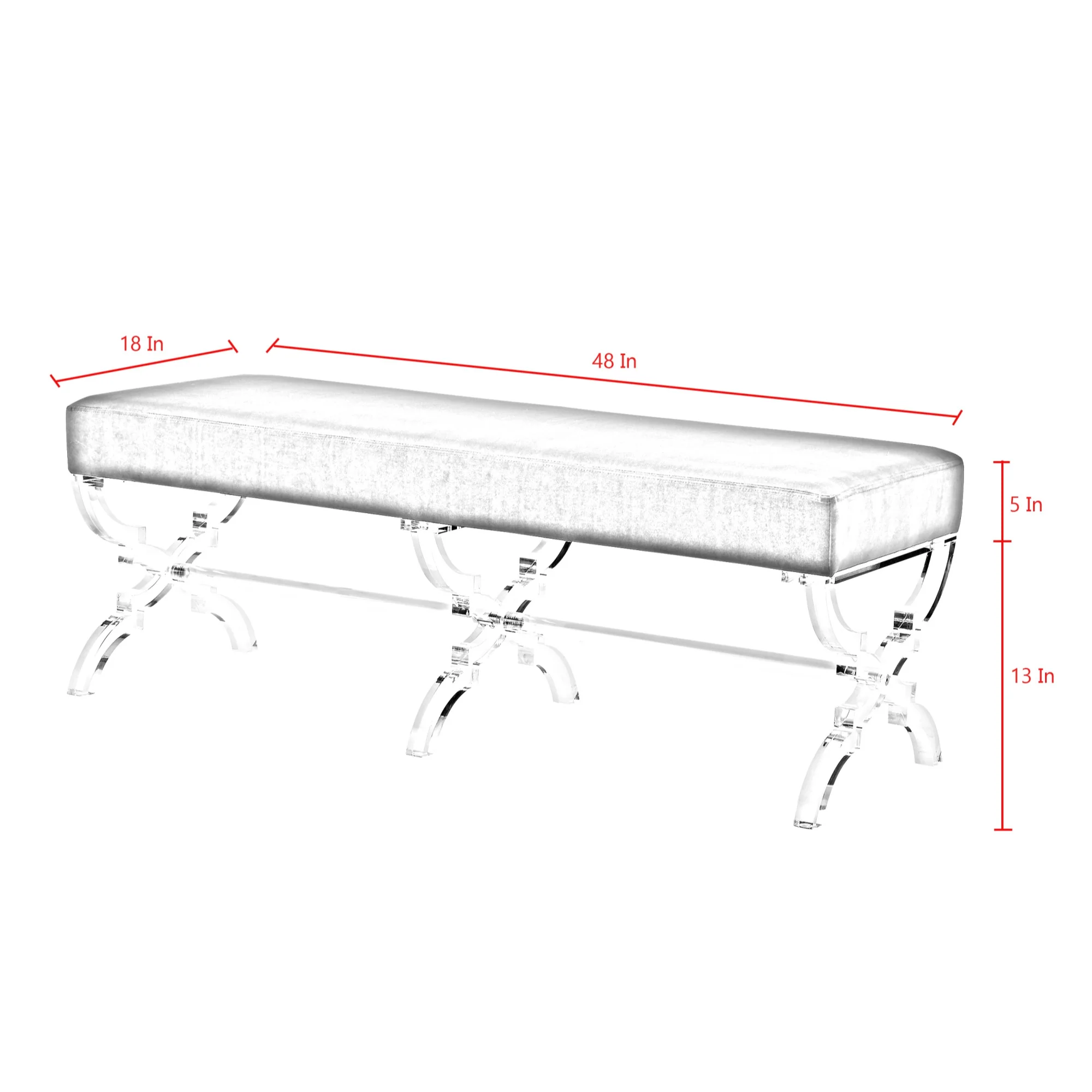 48" Black And Clear Upholstered Velvet Bench By Homeroots - Image 9