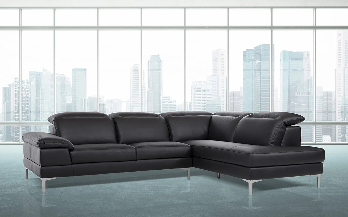 48' Black Eco Leather Wood Steel and Foam Sectional Sofa By Homeroots