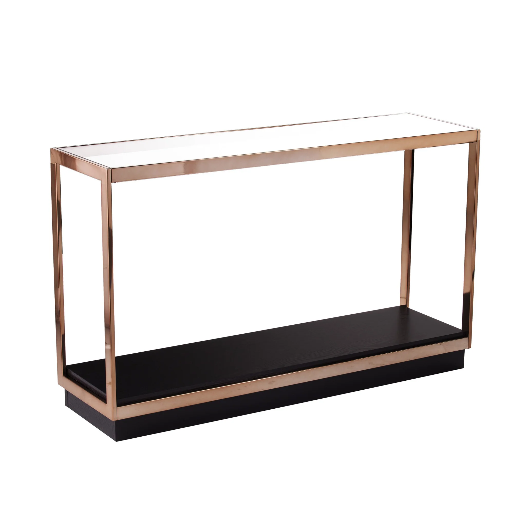 48" Clear and Champagne Glass Floor Shelf Console Table With Storage By Homeroots