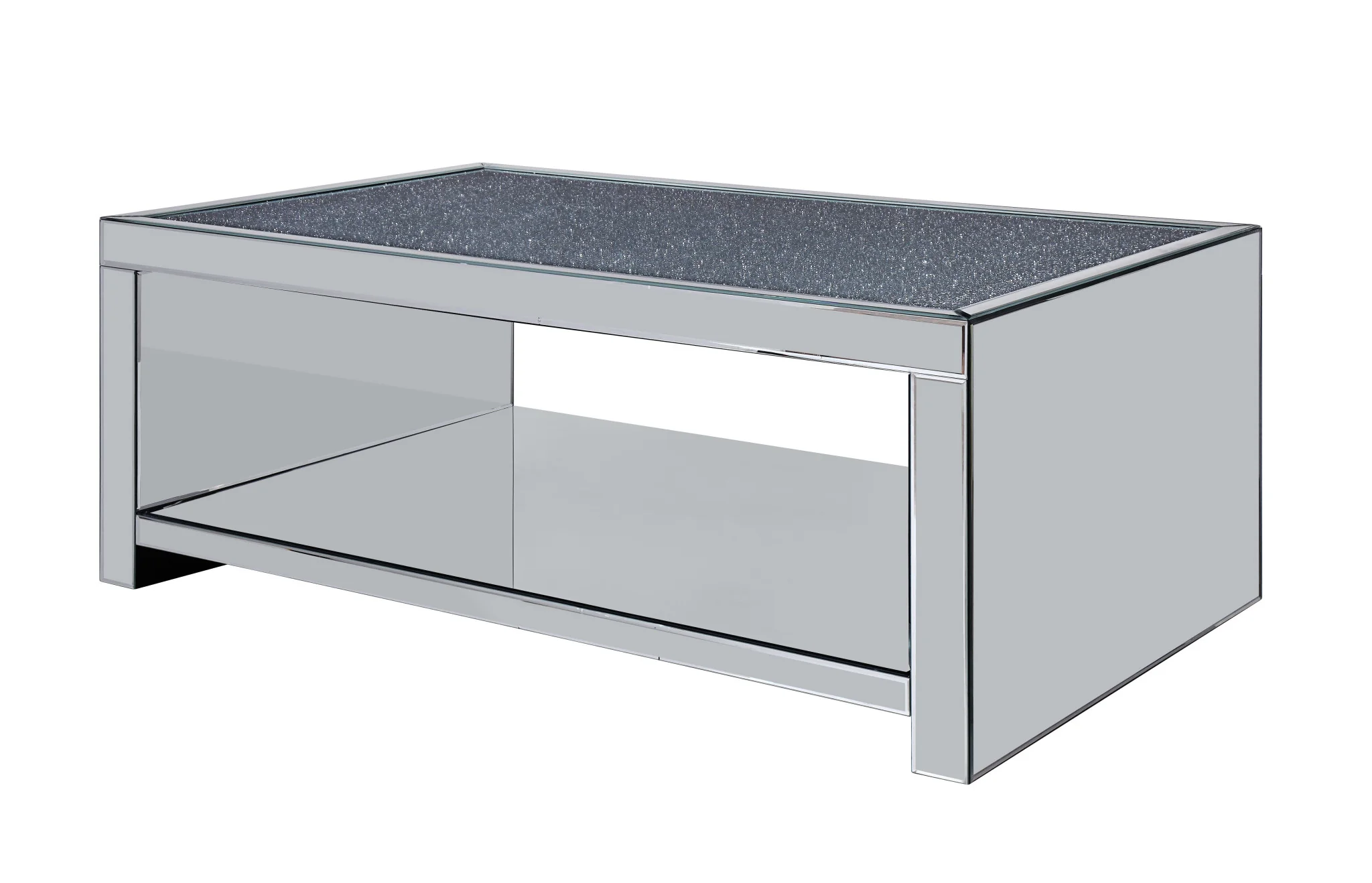 48" Mirrored Mirrored And Manufactured Wood Rectangular Mirrored Coffee Table With Shelf By Homeroots