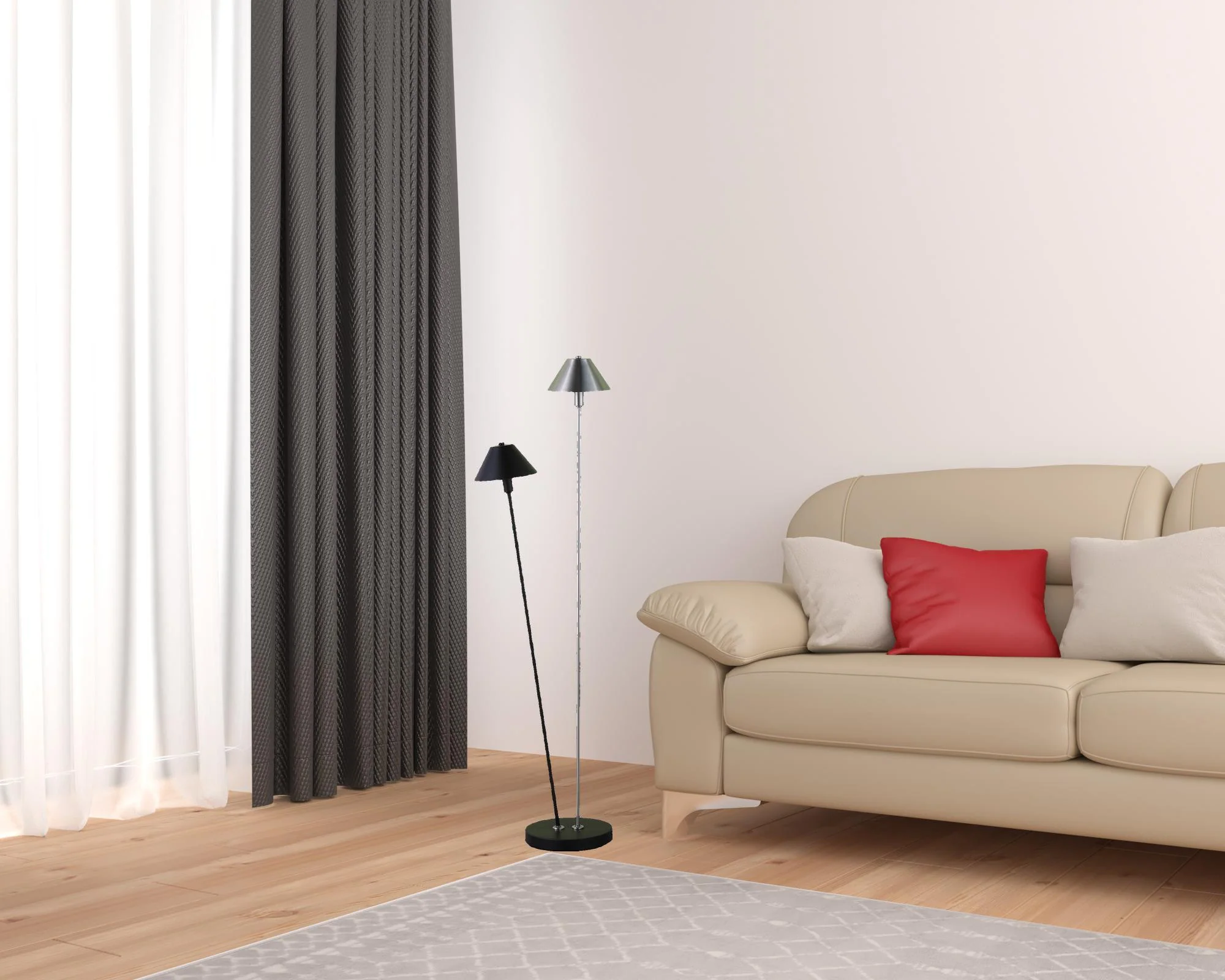 48" Nickel Two Lights LED Novelty Floor Lamp With Black And Silver Empire Shade By Homeroots - Image 7