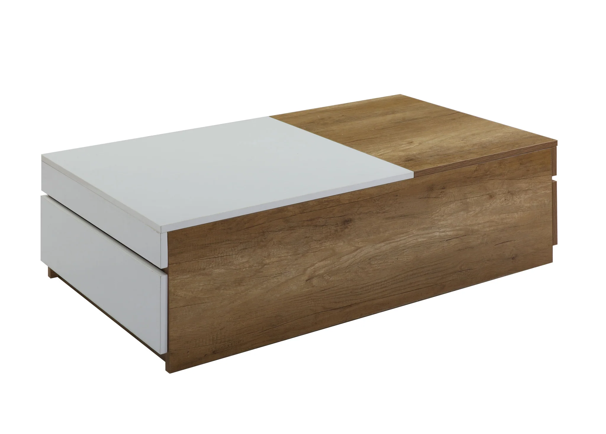 49" Oak And White Melamine Veneer And Manufactured Wood Rectangular Coffee Table With Two Drawers By Homeroots