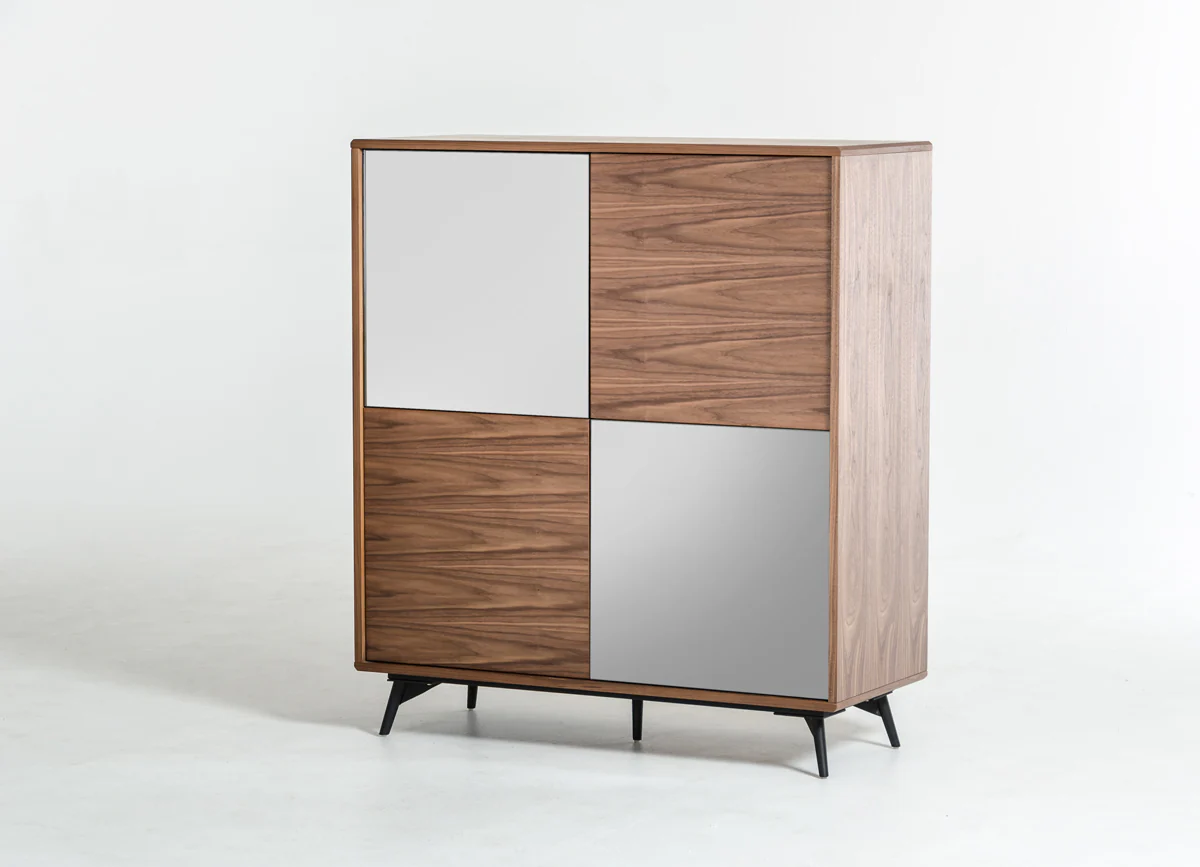 49' Walnut Veneer Glass And Metal Square Buffet By Homeroots