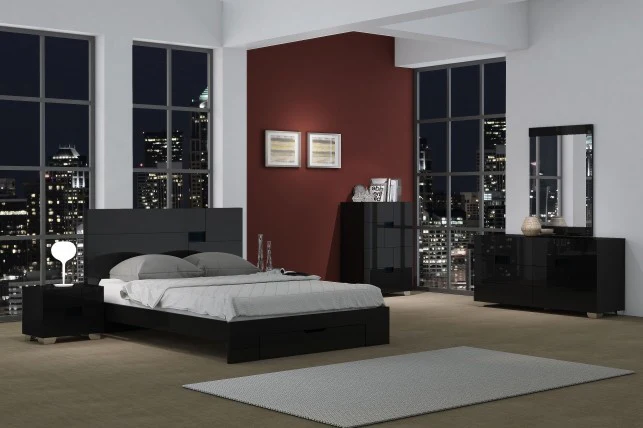 4Pc California King Modern Black High Gloss Bedroom Set By Homeroots