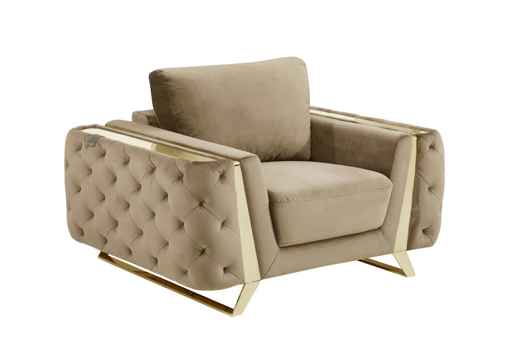 50" Beige and Gold Velvet Chair Arm Chair By Homeroots