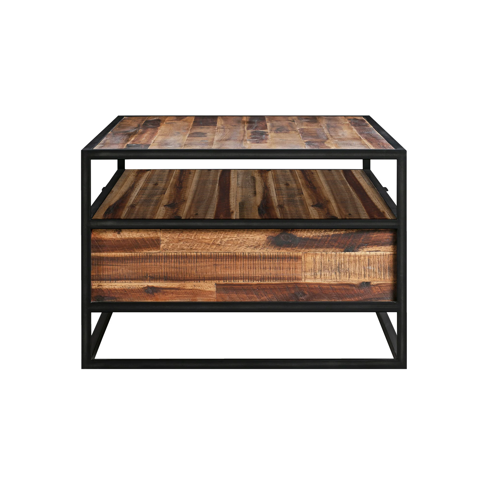50" Brown And Black Solid Wood Rectangular Coffee Table With Shelf By Homeroots - Image 4
