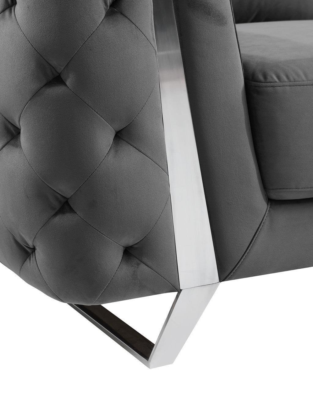 50" Dark Gray and Silver Velvet Tufted Arm Chair By Homeroots - Image 9