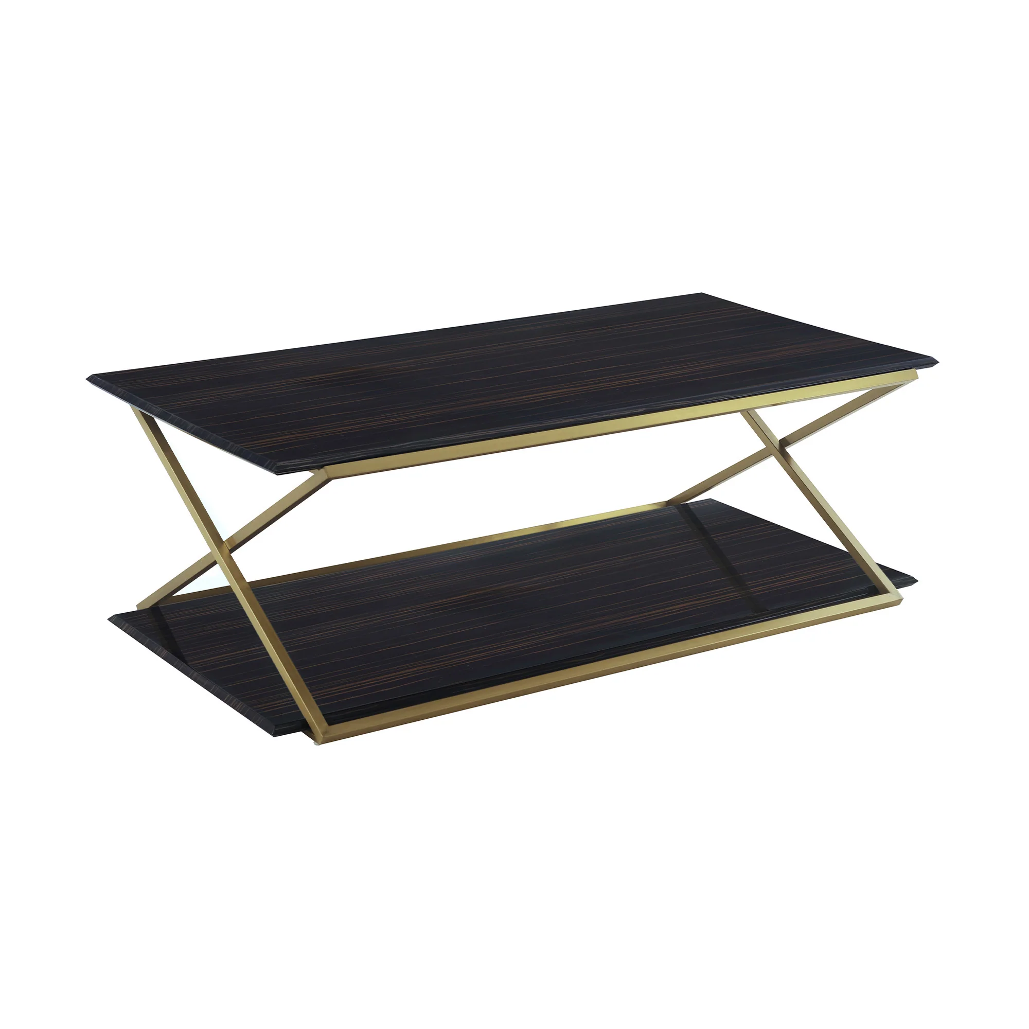 51" Dark Brown And Gold Rectangular Coffee Table With Shelf By Homeroots