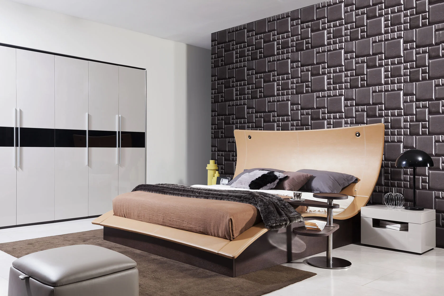 52' Veneer And Leatherette King Bed With Lights By Homeroots