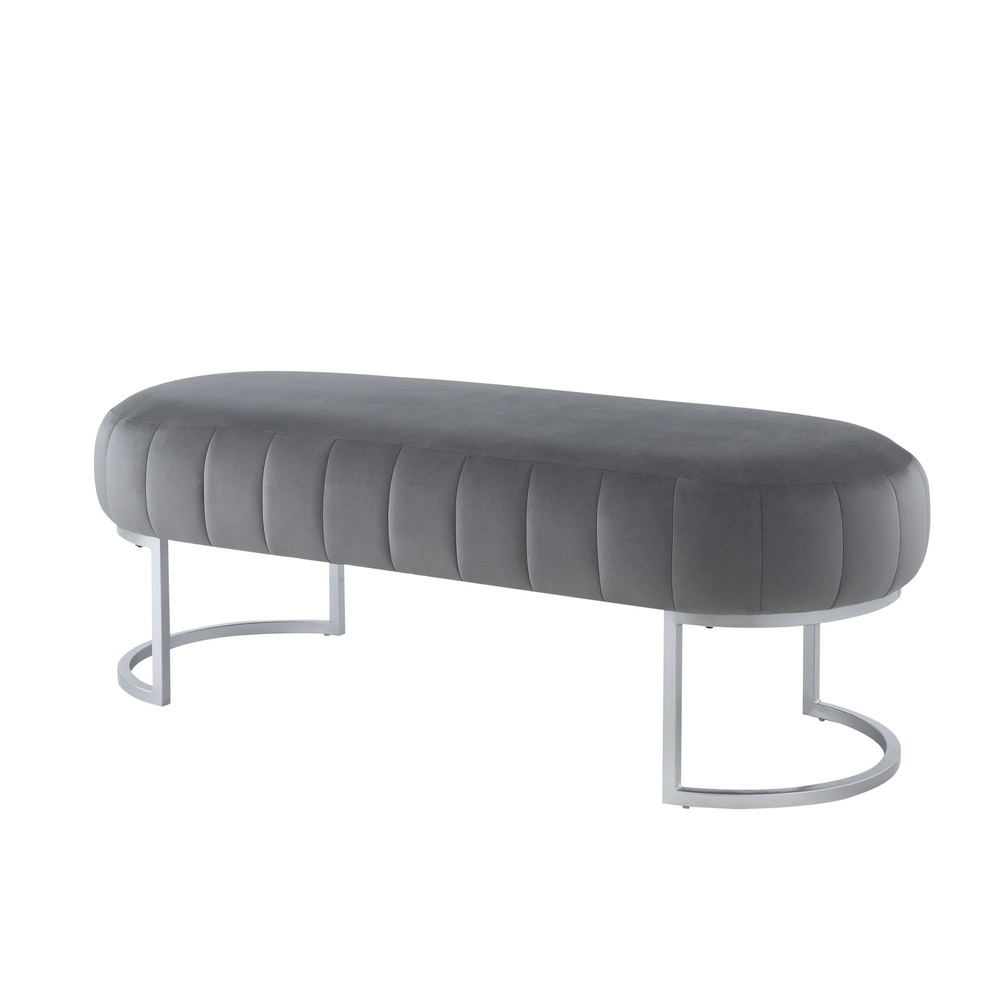 53" Gray Upholstered Velvet Bench By Homeroots