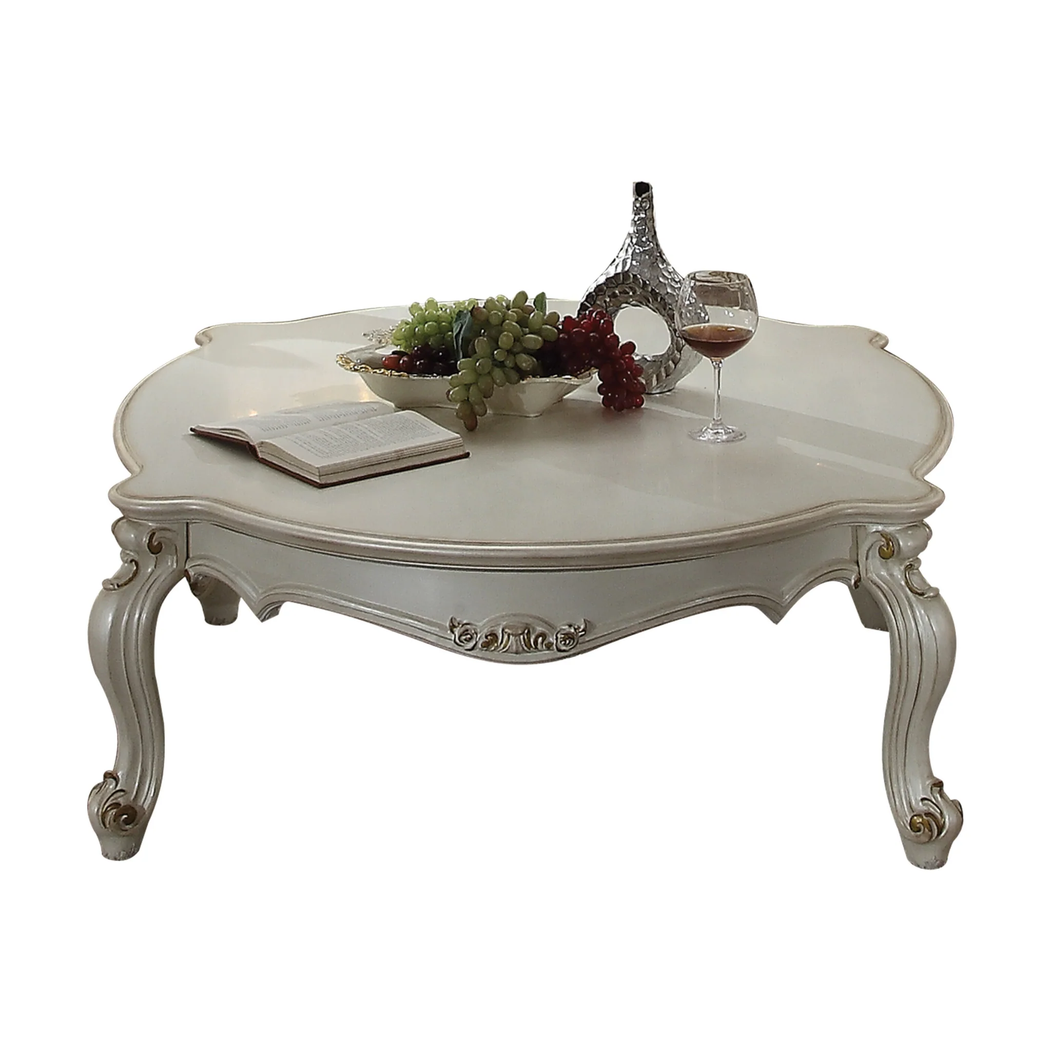 54" Antique Pearl Manufactured Wood And Polyresin Rectangular Coffee Table By Homeroots