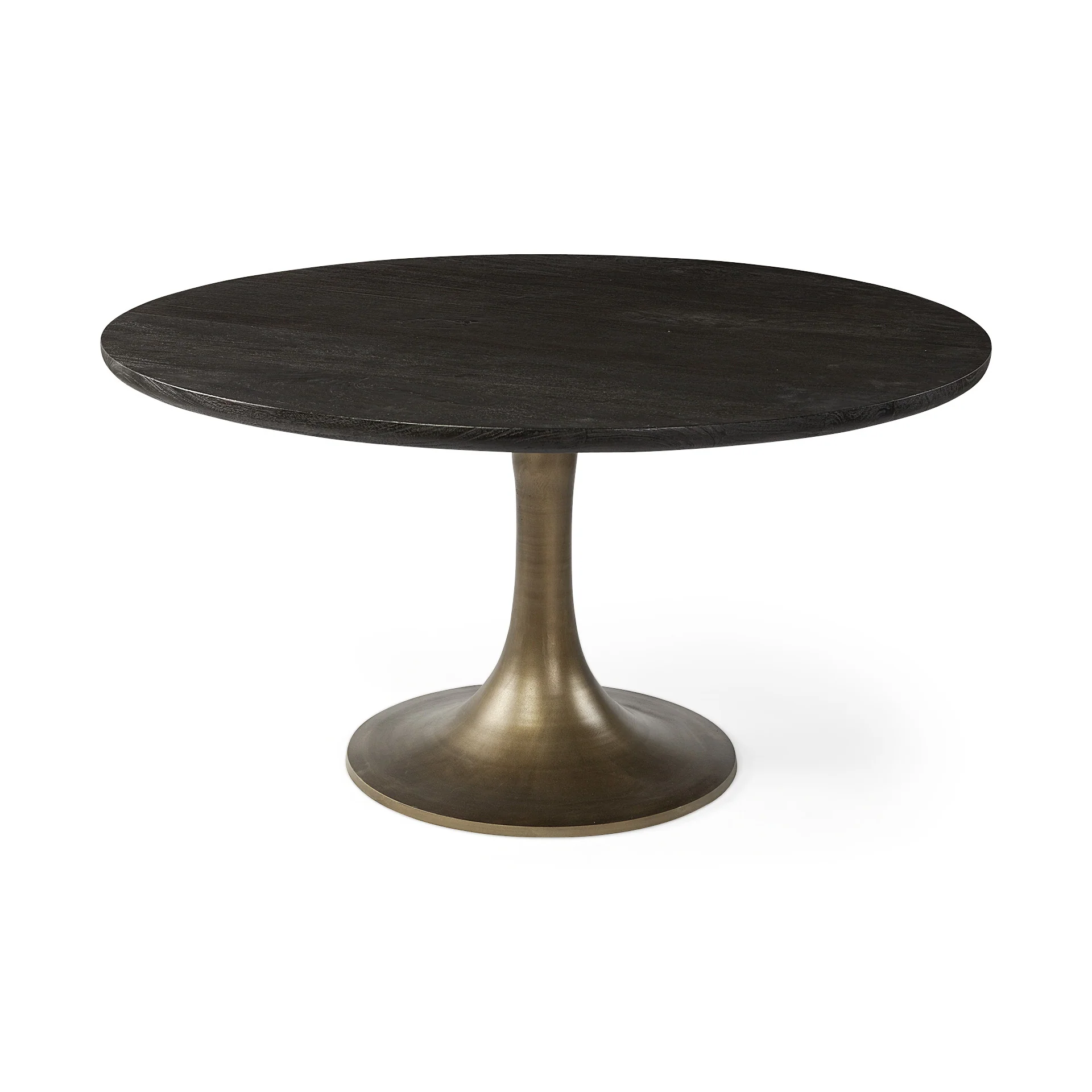 54' Round Brown Solid Wood Top With Gold Metal Base Dining Table By Homeroots