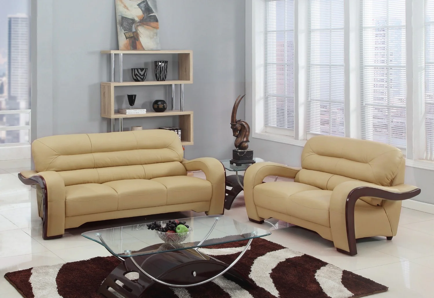 55.9'" X 35.8'" X 34.3'" Modern Beige Leather Sofa And Loveseat By Homeroots