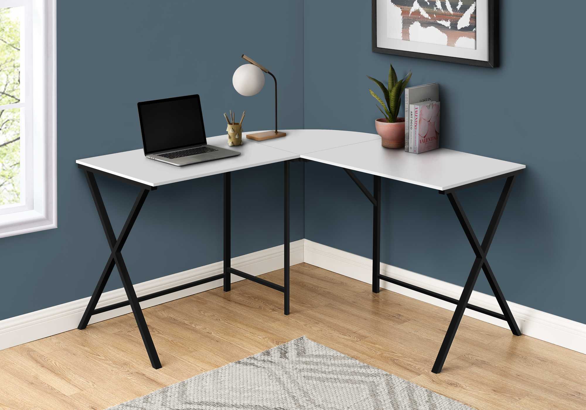 55" White Top and Black Metal Corner Computer Desk By Homeroots